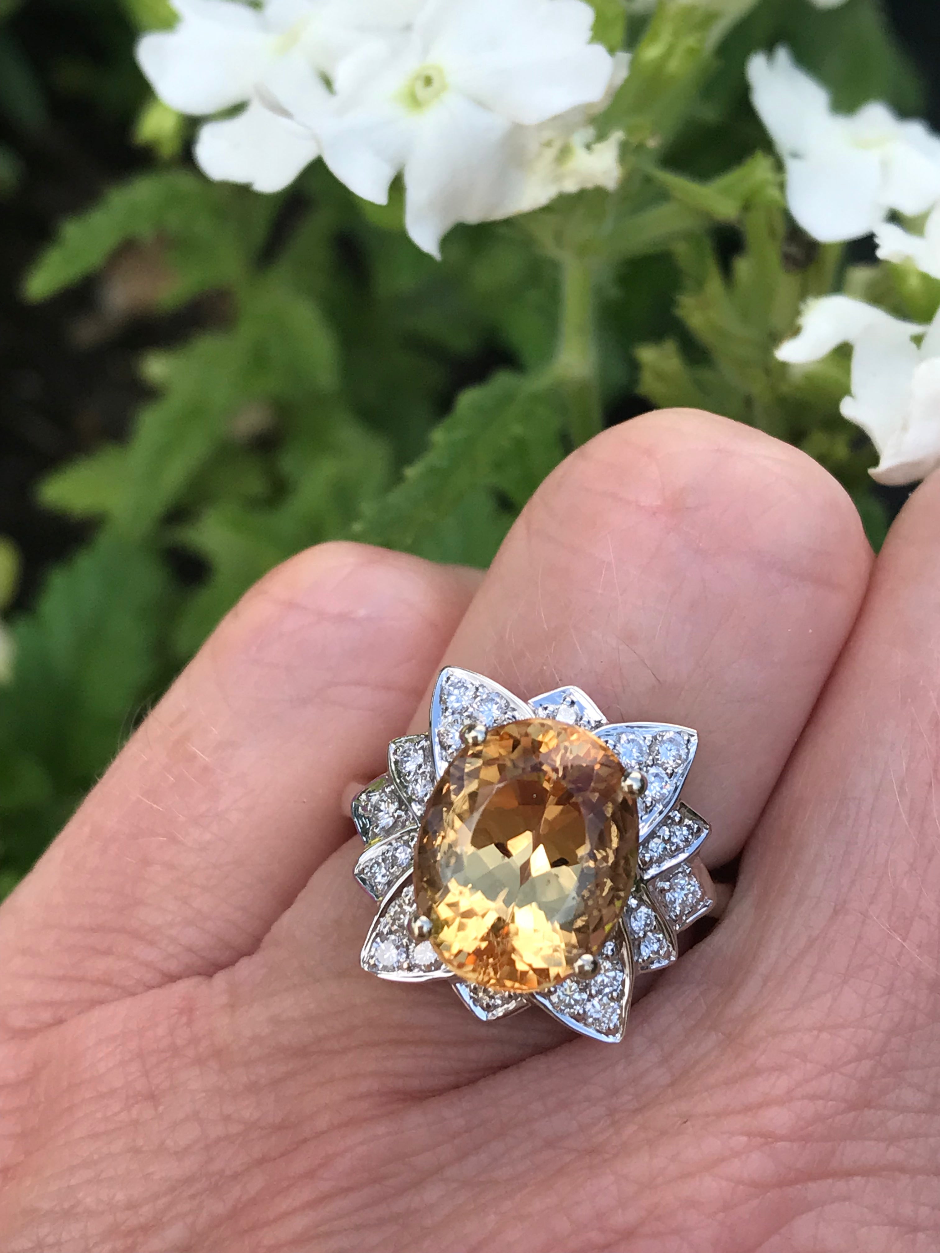 Exquisite White Gold Imperial Topaz Ring with Floral Diamond Halo - Perfect for Weddings, Anniversaries & Special Occasions