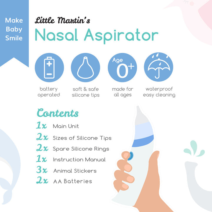 Little Martin's Baby Electric Nasal Aspirator - Safe & Quiet Newborn Nasal Suction for Congestion Relief | Perfect for Infants & Toddlers at Home or Travel