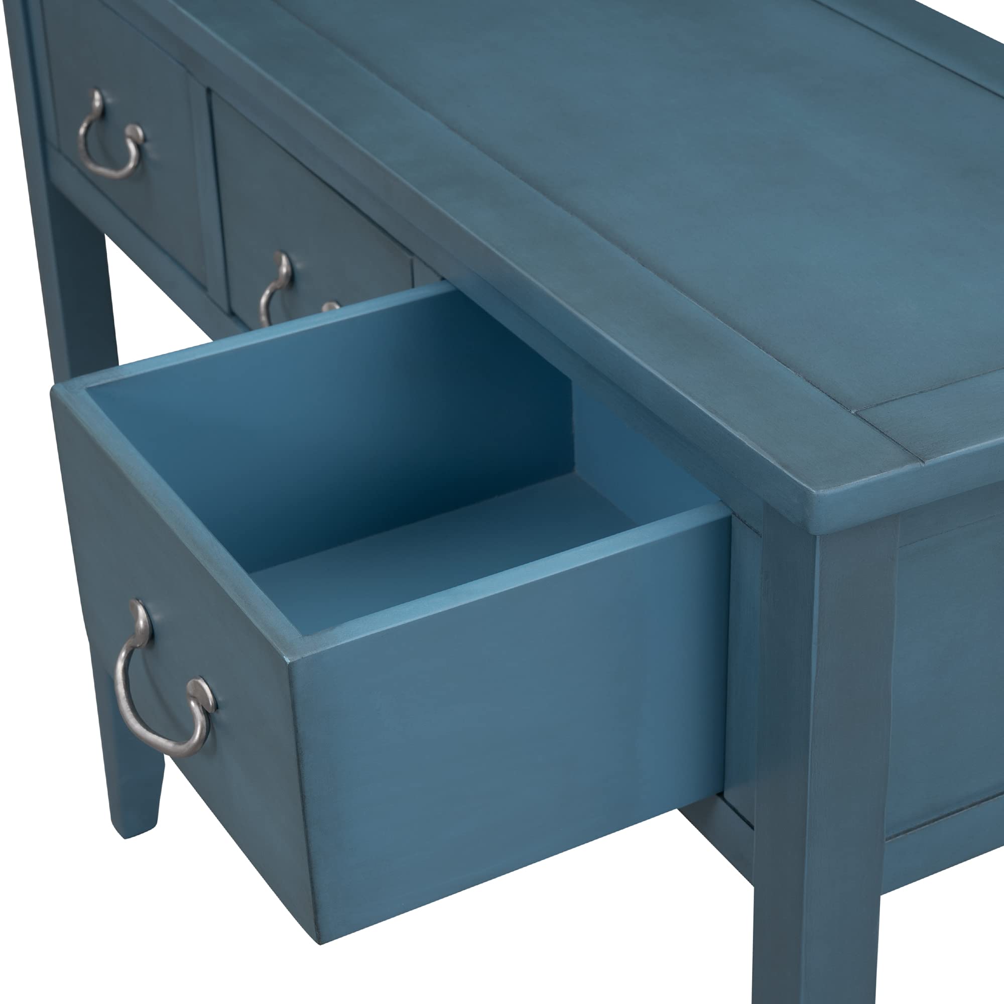 Modern Retro Style Console Table with 3 Storage Drawers - Solid Wood Sofa Table, Entryway Sideboard & Hallway Buffet Table for Living Room - Navy Blue (Perfect for Small Spaces & Home Decor)