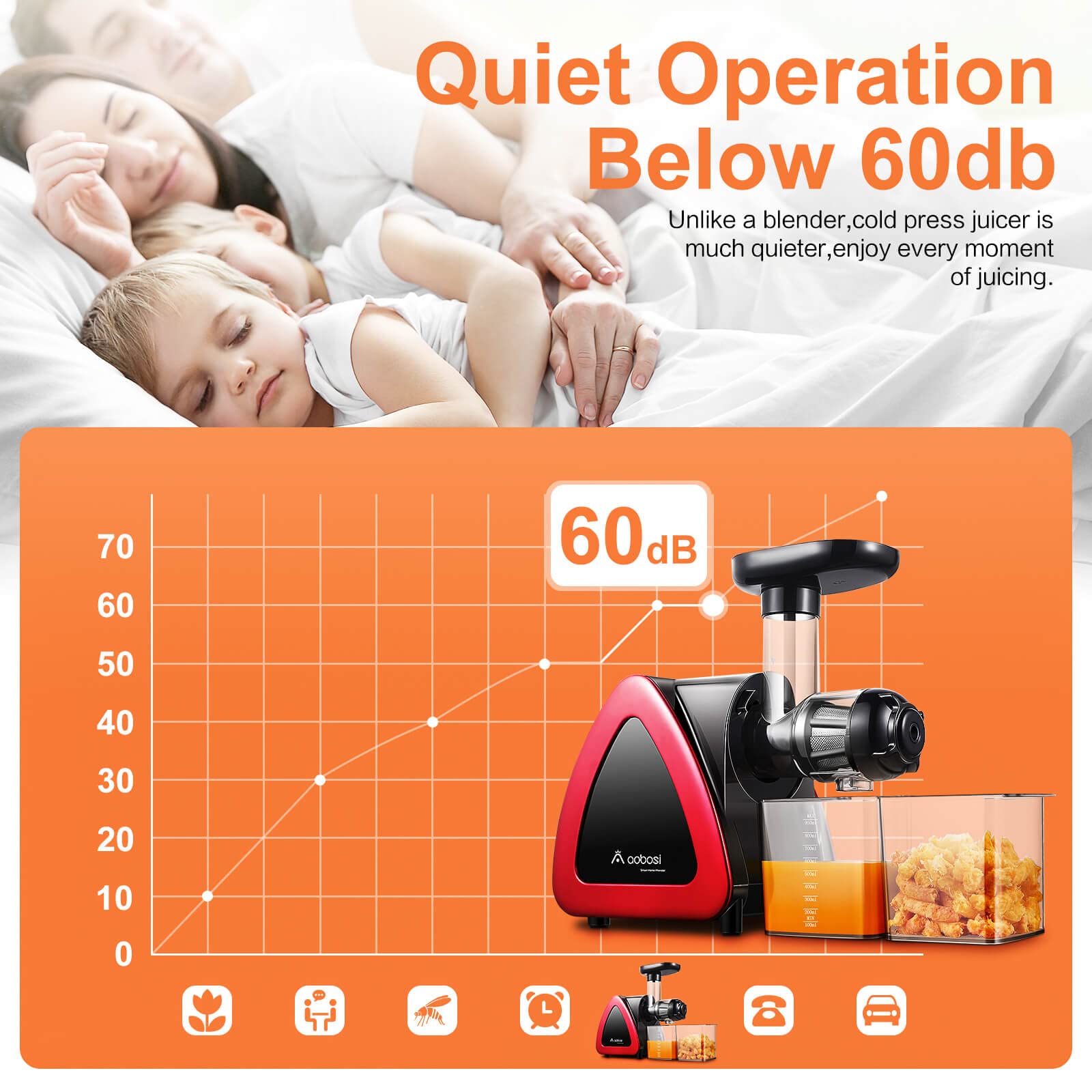 Aobosi Slow Masticating Juicer - Cold Press Juicer Machine with Reverse Function, Quiet Motor & High Juice Yield - Includes Juice Jug & Cleaning Brush - Perfect for Healthy Juicing at Home, Office or Gym