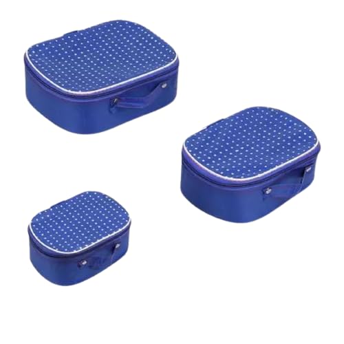 AYUSHMAN ENTERPRISE Women's Makeup Organizer Set - 3-Piece Vanity Storage Box for Jewelry, Bindi & Shaving Accessories | Blue Cardboard & Raxin Design | Perfect for Bedroom, Bathroom & Travel Organization