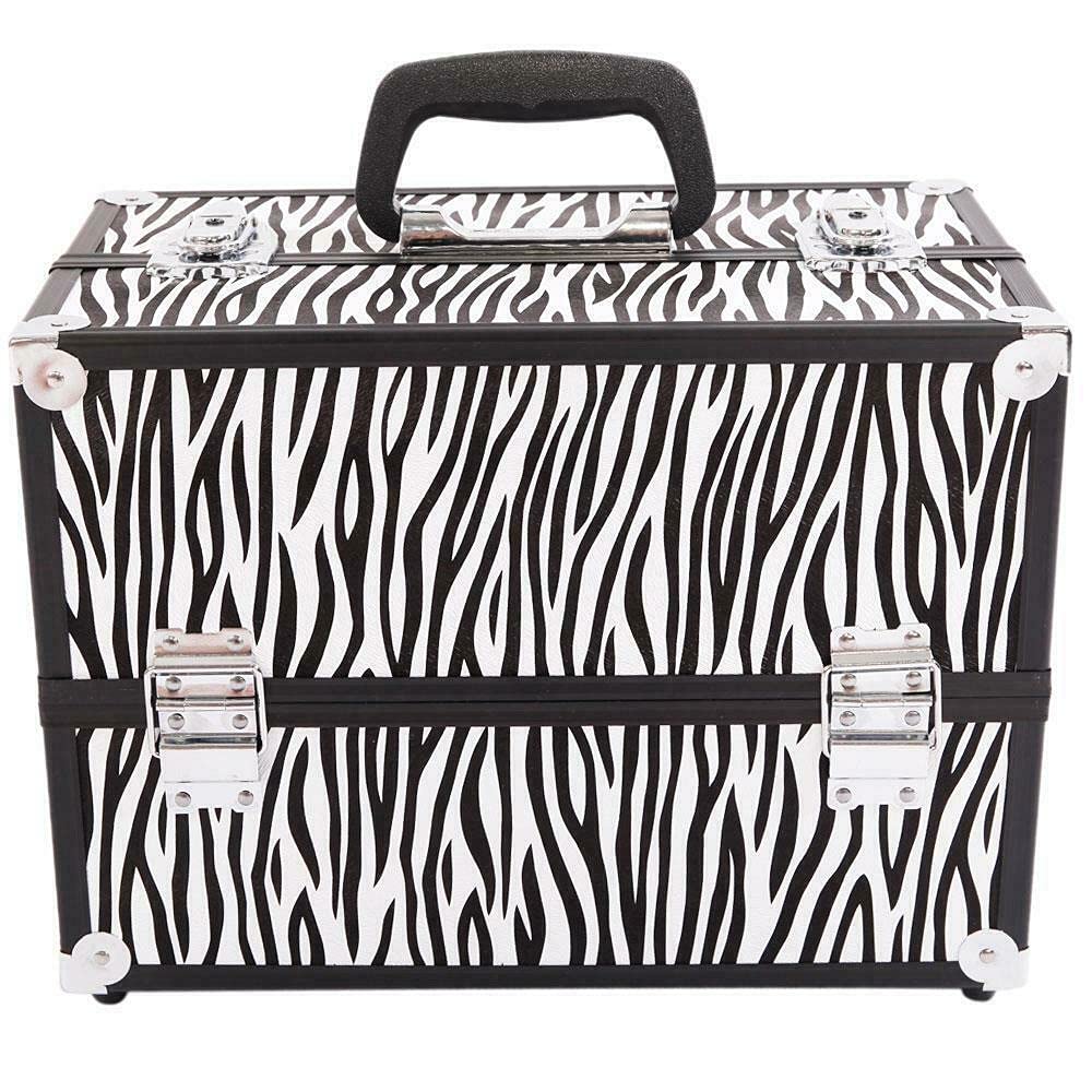VeahUS 14 Inch Aluminum Makeup Train Case - Professional Cosmetic Organizer & Jewelry Storage Box with Zebra Print - Perfect for Travel, Salon, Bathroom Organization & Makeup Display Cases