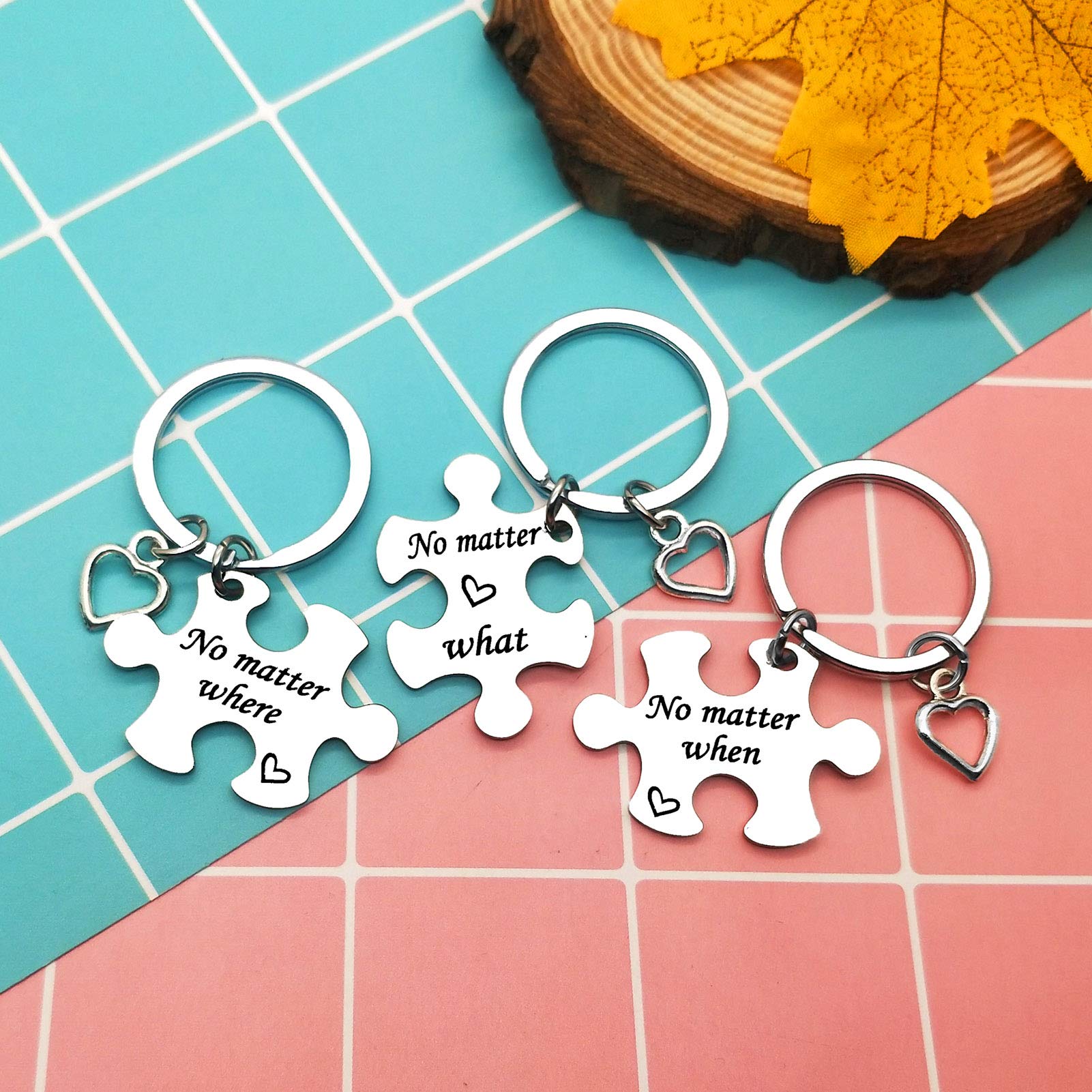 Best Friend Keychain Set - 3 Piece Puzzle Keychains for Sisters, Brothers & Long Distance Relationships - Unique Friendship Gifts for Family, Teens, Birthday & Graduation - Perfect for Couples, BFFs & Special Occasions