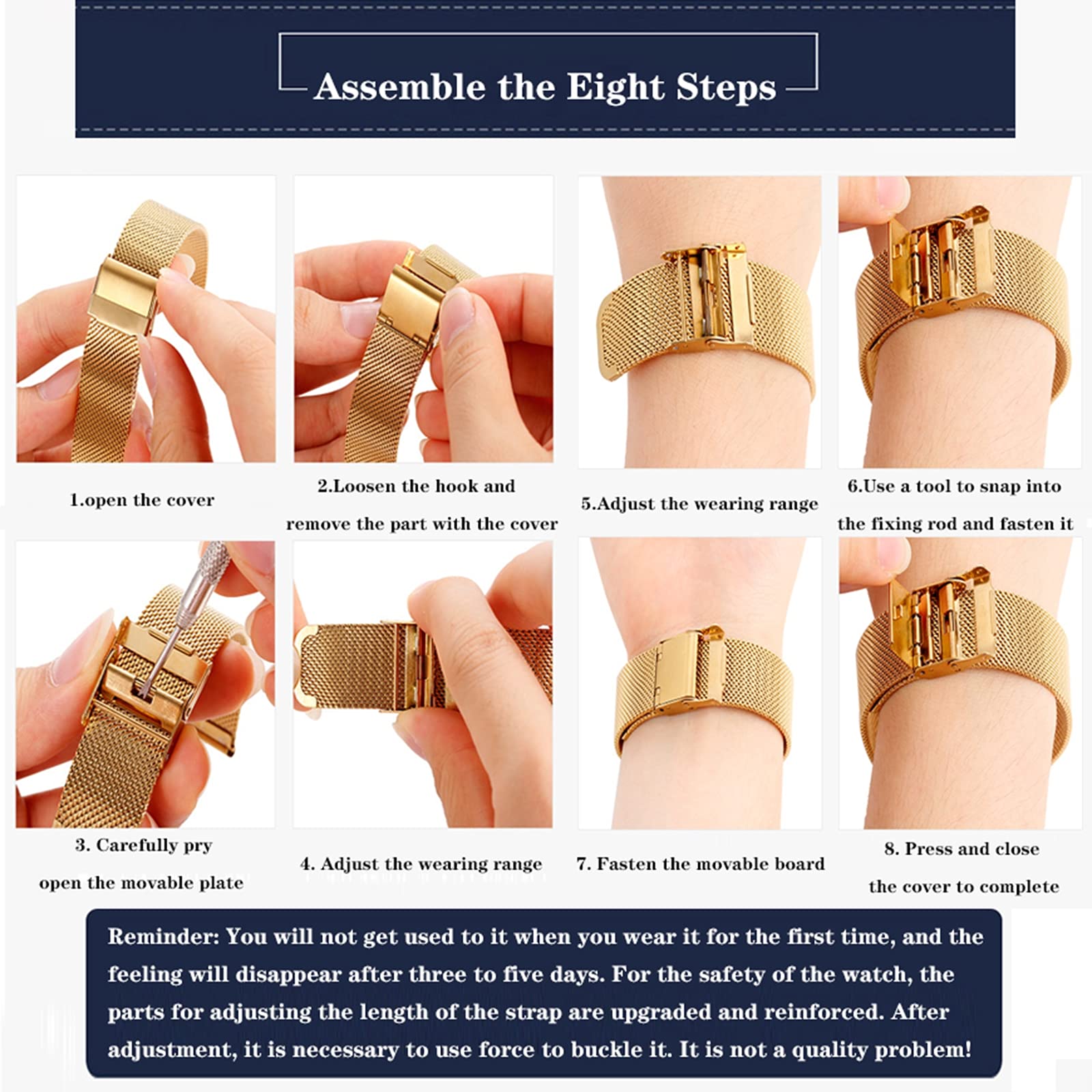 Quick Release Stainless Steel Mesh Watch Band - 24mm Rose Gold Metal Strap Replacement for Men & Women, Compatible with Most Smart Watches, Perfect for Work, Travel & Everyday Wear