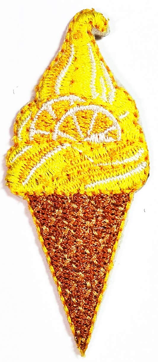 PARITA Small Yellow Lemon Ice Cream Cone Embroidered Patch - Iron On & Sew On Applique for Hats, Clothing, Bags, Backpacks - DIY Craft Repair & Reward Gift for Kids & Adults - Perfect for Summer Outfits, School Projects & Scrapbooking