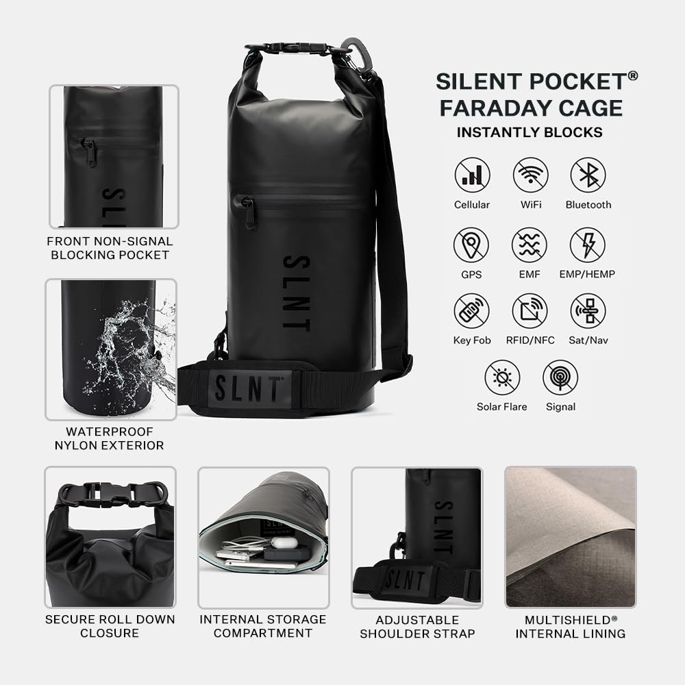 SLNT Waterproof Faraday Dry Bag 10L - Military-Grade RFID Blocking Backpack for Electronics | Waterproof & Signal Proof Protection | Ideal for Travel, Hiking, and Emergency Preparedness
