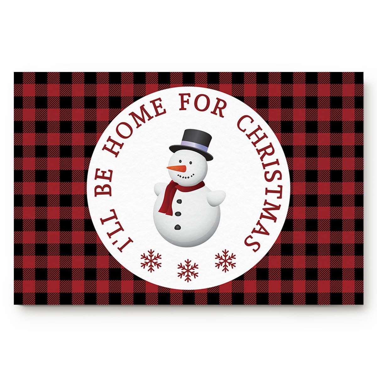 Buffalo Check Christmas Snowman Non-Slip Door Mat - 16x24 Inch Red & Black Holiday Welcome Mat for Indoor/Outdoor Use - Perfect for Front Entry, Kitchen, Bathroom & Festive Home Decor