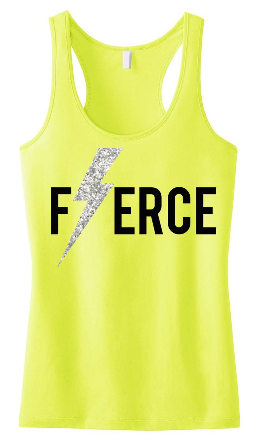 NoBull Women's Fierce Glitter Lightning Yellow Workout Tank Top - Gym, Running & Cross Training Apparel for Active Lifestyles