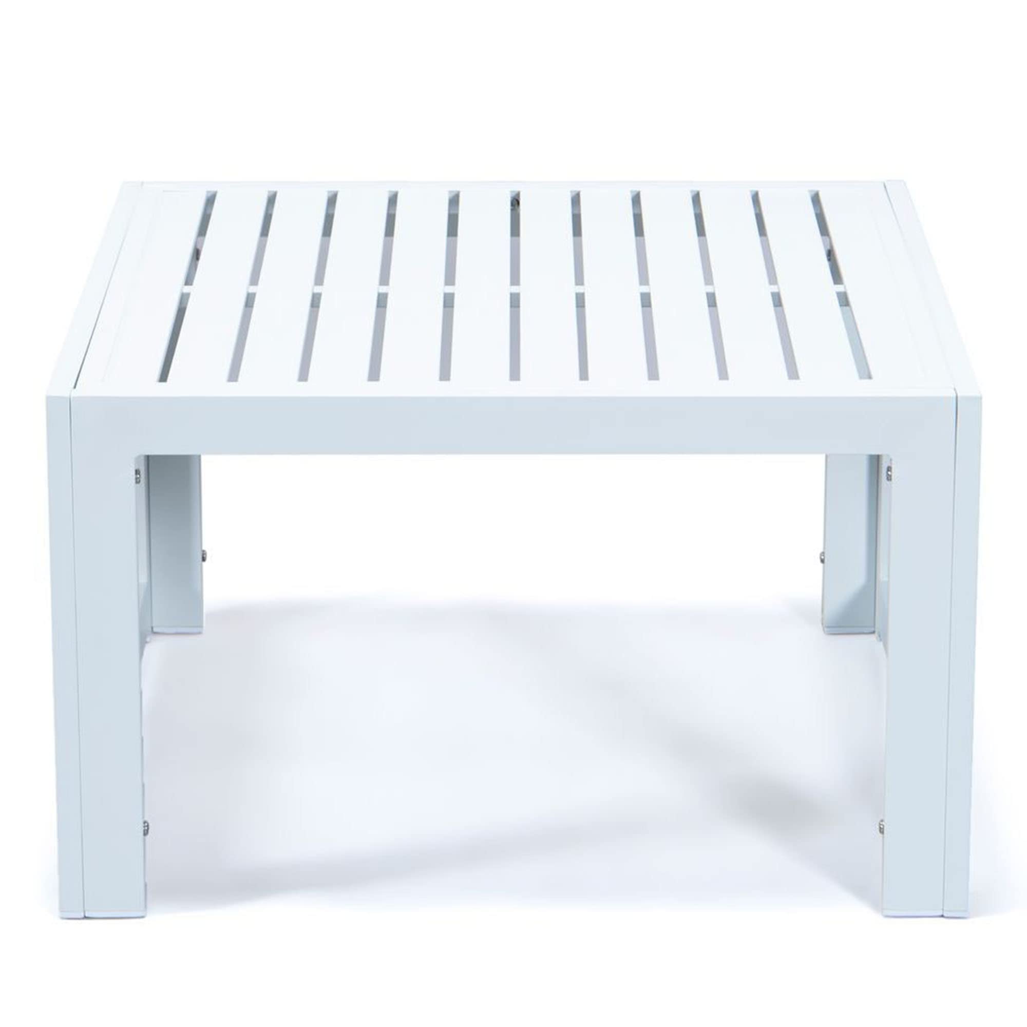 LeisureMod Chelsea 7-Piece Outdoor Patio Conversation Set - White Aluminum Furniture with Coffee Table & Weather-Resistant Cushions (Black) - Perfect for Garden, Backyard, Poolside & Terrace Relaxation