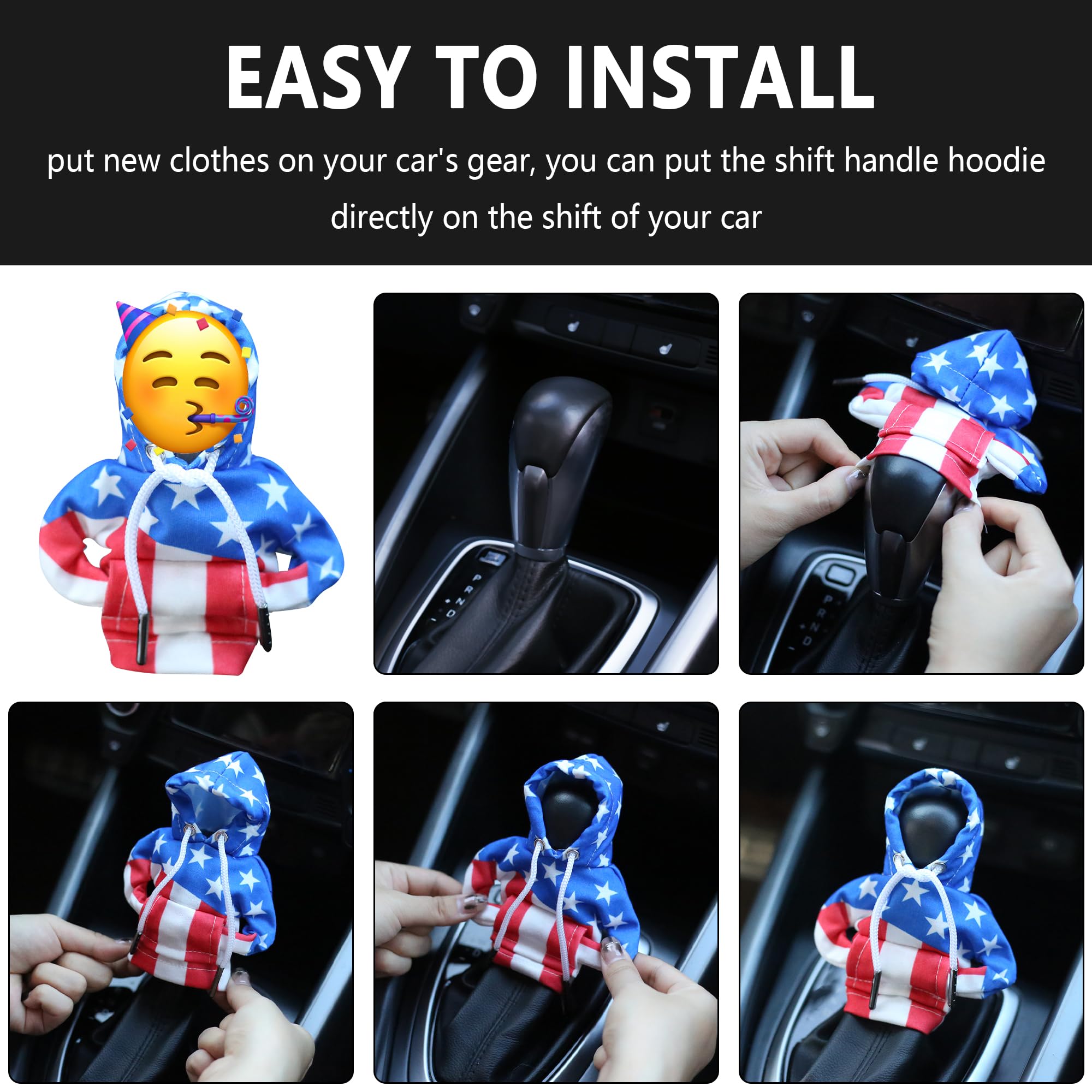 American Flag Car Gear Shift Cover - Universal Shift Knob Hoodie for Cars, Trucks & SUVs | Funny & Stylish Interior Accessory (Black/White) - Perfect for Patriotic Drivers & Road Trips