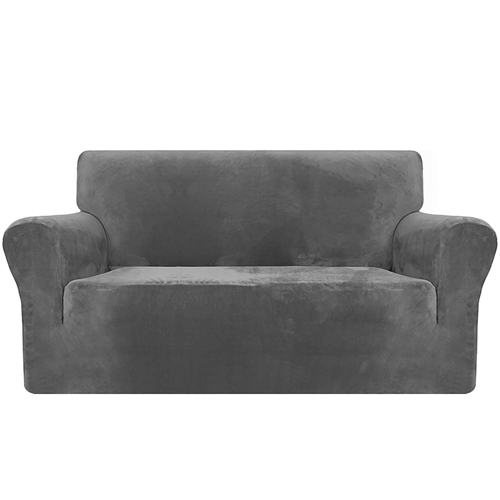Velvet Plush Stretch Sofa Slipcover - Soft Elastic Furniture Protector for 1, 2, 3 Seater Couches | Washable Pet-Friendly Sofa Cover for Cats & Dogs | Perfect for Living Room, Bedroom, Home Decor (Gray, Medium Size)