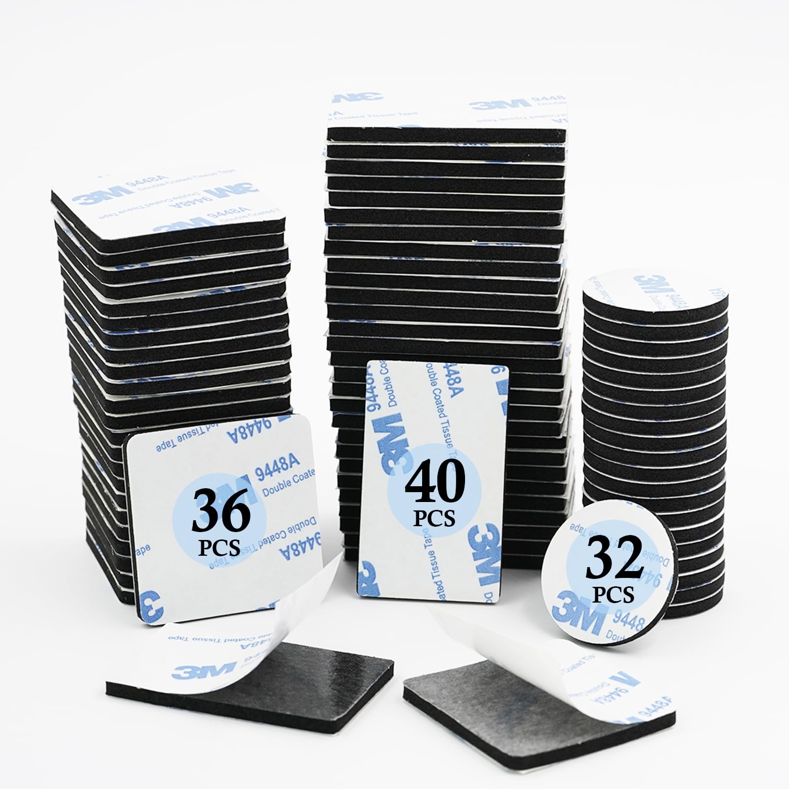 108 Pcs Heavy Duty Double Sided Foam Mounting Tape - 3mm Thick Super Strong Adhesive Strips for Walls, Doors, Wood, Metal & Glass - Waterproof Black Sticky Pads (Square & Round) - Perfect for Home DIY Projects, Picture Hanging & Crafting