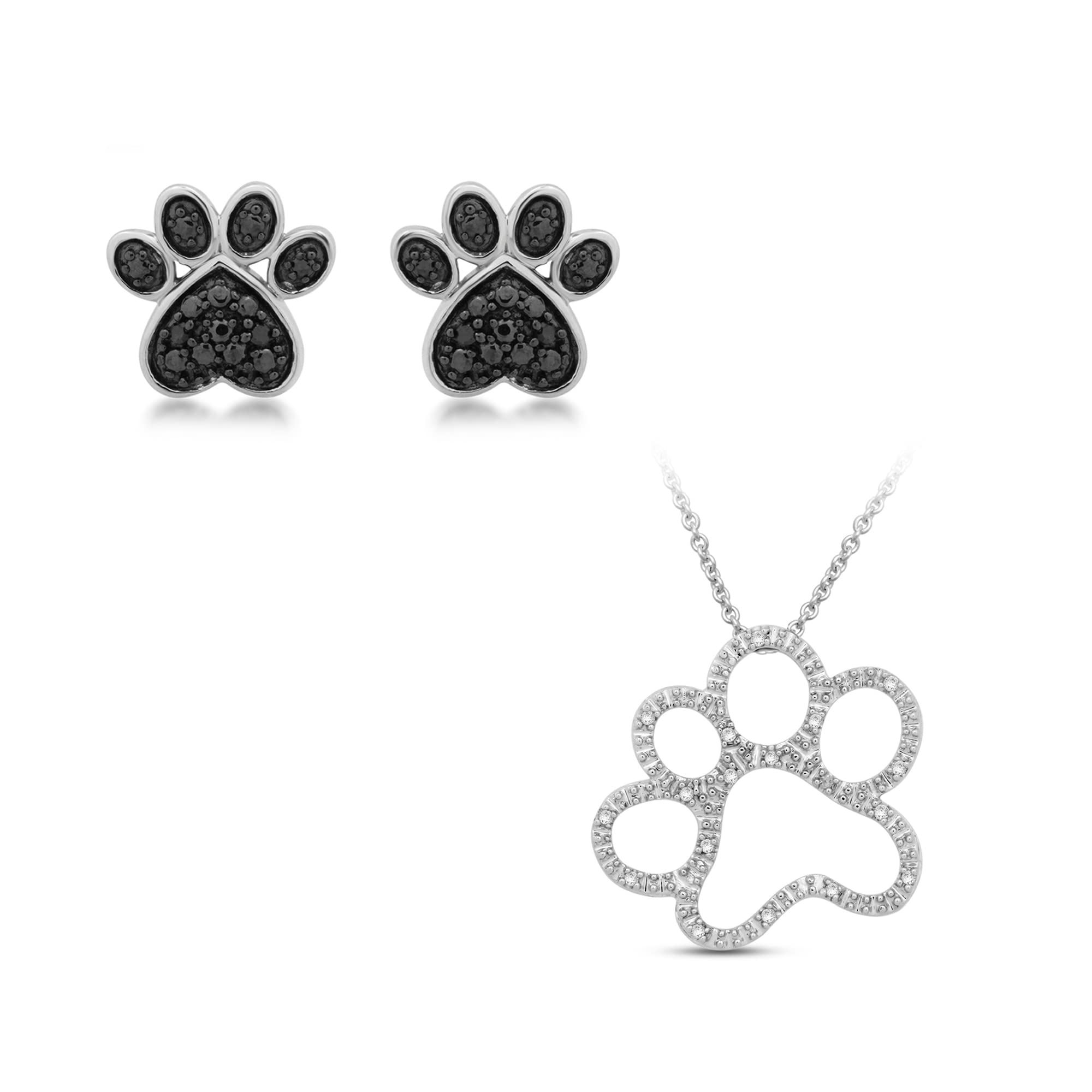 Jewelili Sterling Silver Dog Paw Stud Earrings & Pendant Set - Perfect for Pet Lovers, Animal Jewelry Gift for Women - Great for Daily Wear, Special Occasions & Dog-Themed Parties