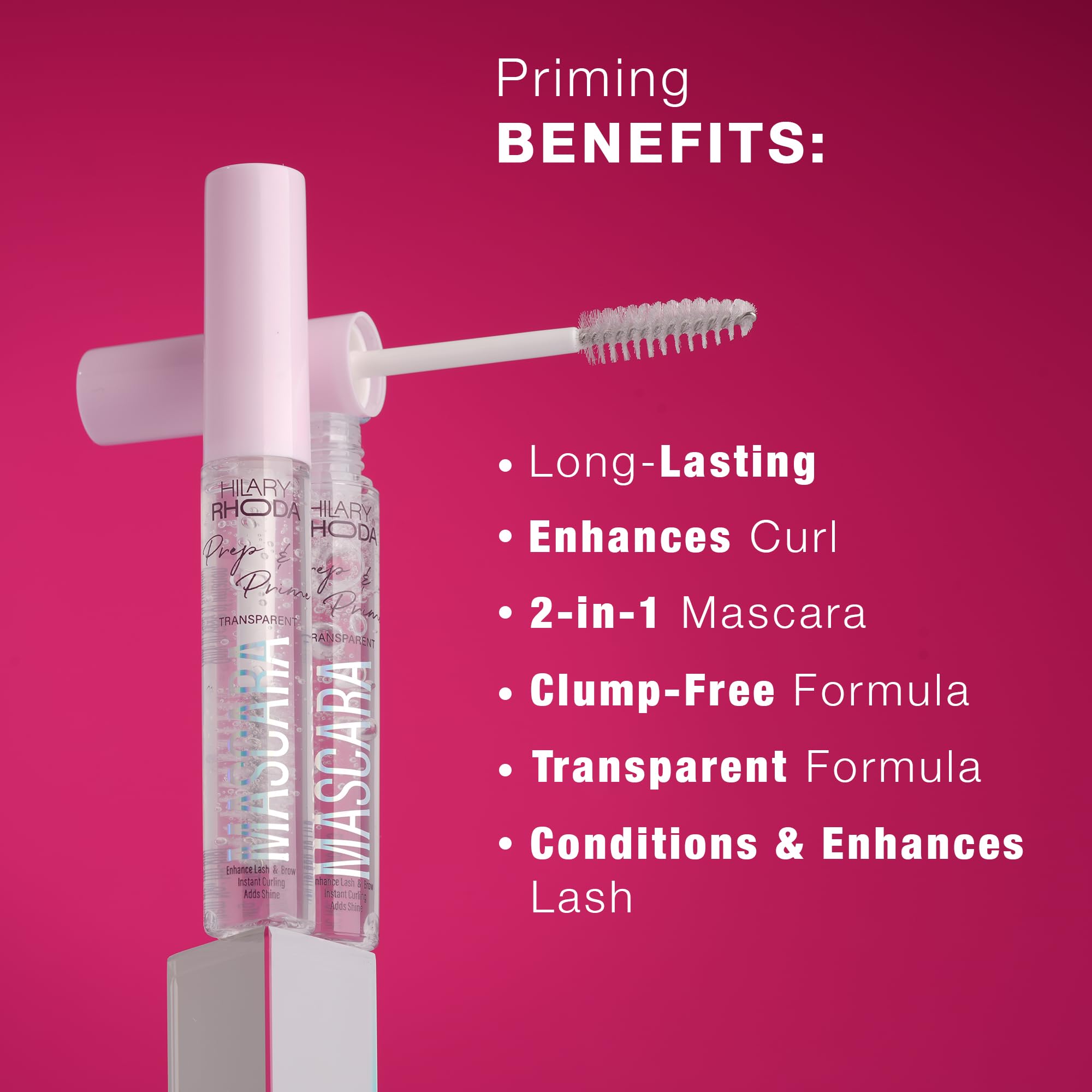 Hilary Rhoda Prep & Prime Transparent Mascara - Natural Look Clear Mascara for Lengthening & Curling Lashes | Clump-Free Clear Gel Formula (10ml) | Perfect for Everyday Wear, No Makeup Makeup Looks & Lash Grooming