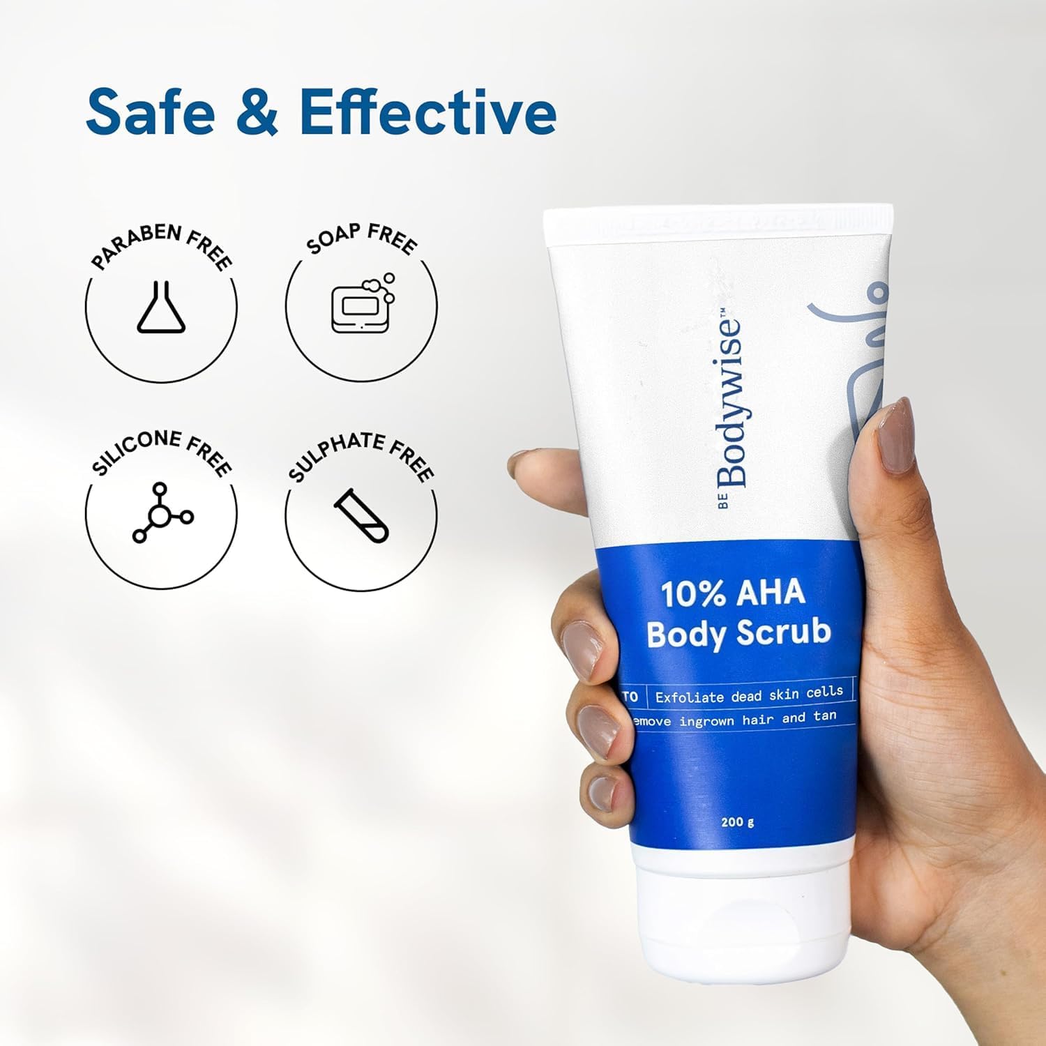 Body'wise 10% Lactic Acid AHA Exfoliating Body Scrub - Tan Removal, Soft & Smooth Skin Treatment - Perfect for Post-Sun Care & Daily Body Exfoliation
