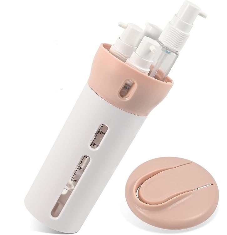 Slyford ABS 4-in-1 Travel Shampoo Lotion Gel Dispenser Set - 4x 40ml Leak-Proof Cosmetic Pump Bottles for Shampoo, Conditioner, Body Wash & Lotion (Multi-Color) - Perfect for Gym, Travel, Camping & Home Bathroom Organization
