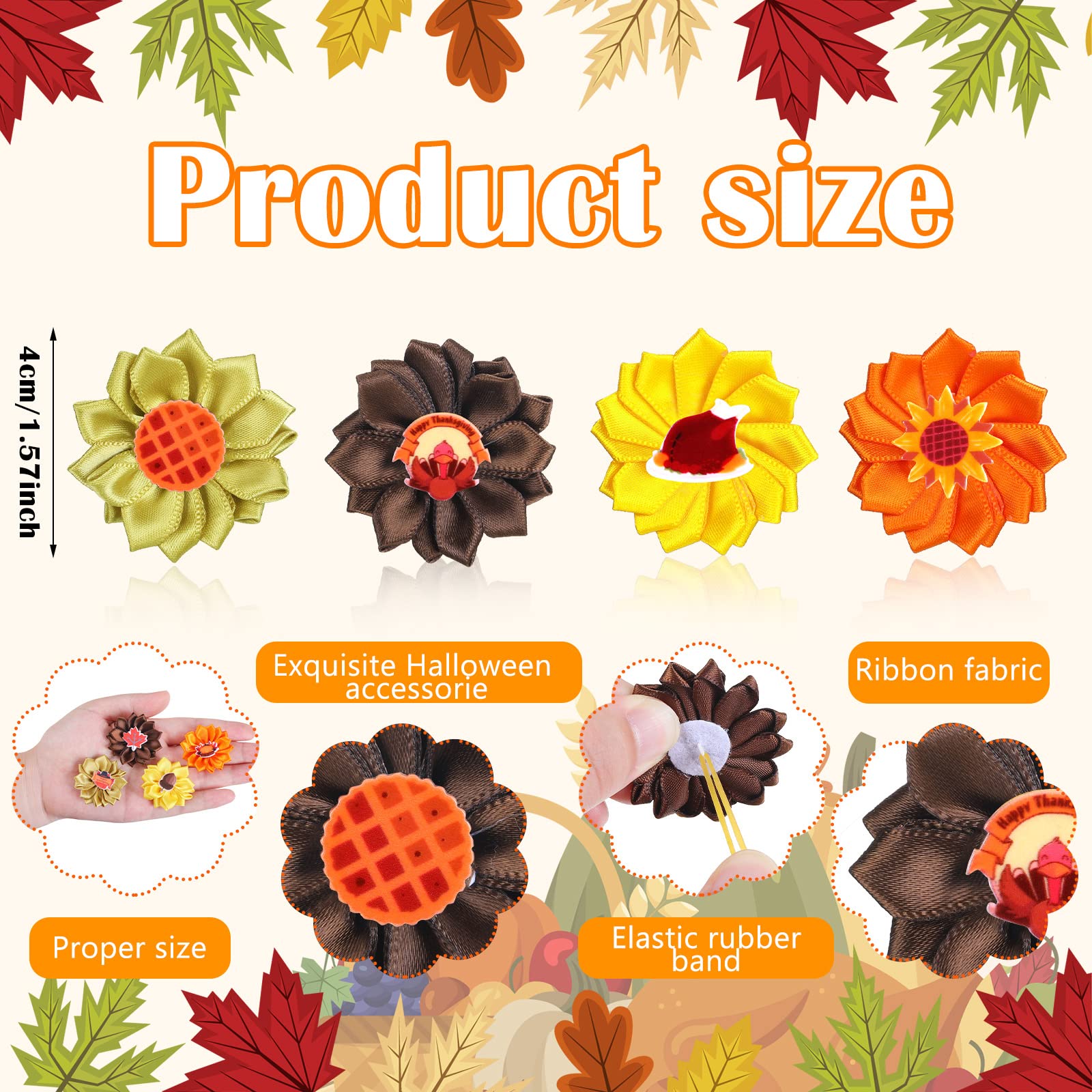 60 Pack Fall Dog Hair Bows with Rubber Bands - Thanksgiving Flower Bows for Small to Large Dogs & Cats - Pet Grooming Accessories for Puppies & Pets - Perfect for Autumn Photos & Holiday Celebrations
