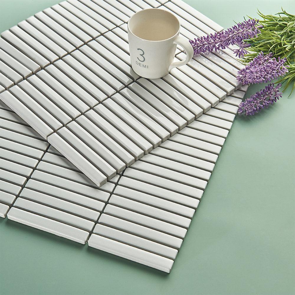 Nara White Kit Kat Gloss Mosaic Tile - Premium Ceramic Wall & Floor Tiles for Kitchen Backsplash, Bathroom, and Shower Decor