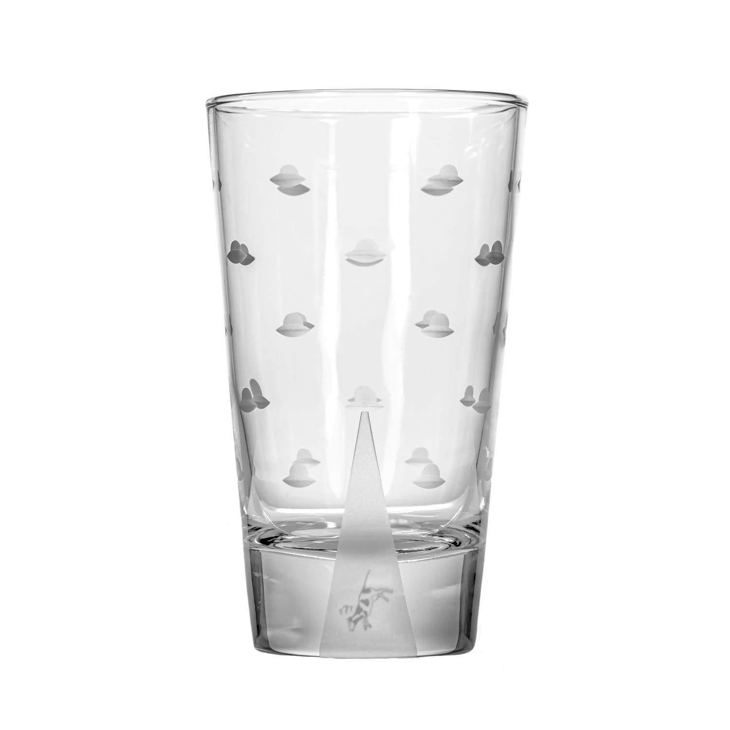 Premium Rolf Glass Mothership UFO Cow Highball Glasses Set of 4 – 15oz Lead-Free Engraved Drinking Glasses with Heavy Base – Handcrafted in USA – Perfect for Cocktails, Iced Coffee & Home Bar Decor
