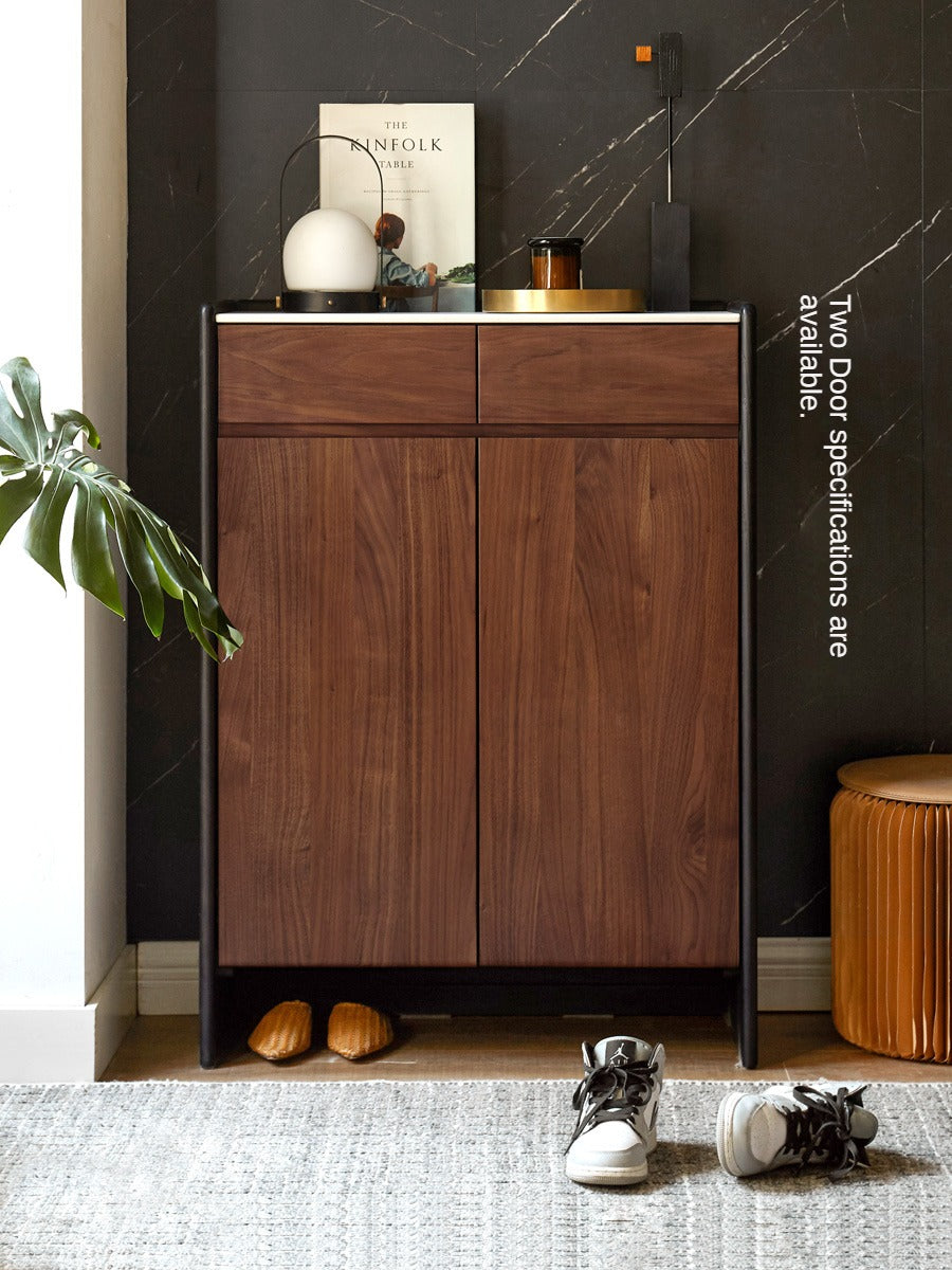 Black Walnut Solid Wood Shoe Cabinet for Entryway - Rustic Shoe Storage Organizer with Shelf | Perfect for Hallway, Mudroom & Closet Organization