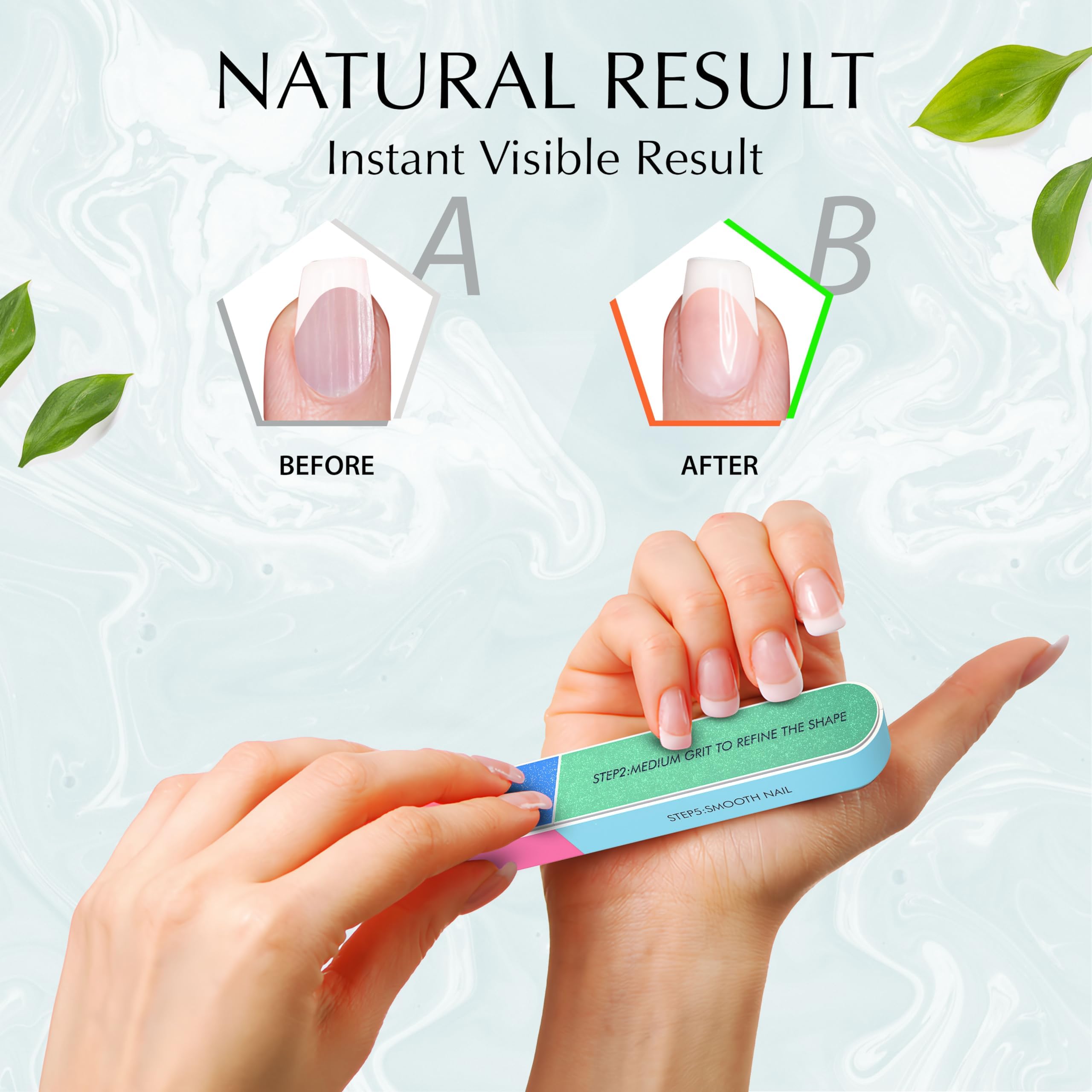 7-Way Nail Buffer Block - 150/320/600/1200/4000 Grit Professional Nail File & Polisher for Natural Nails - Achieve Shiny, Smooth Nails at Home or Salon - Perfect for Manicures, Pedicures & Nail Care Routine