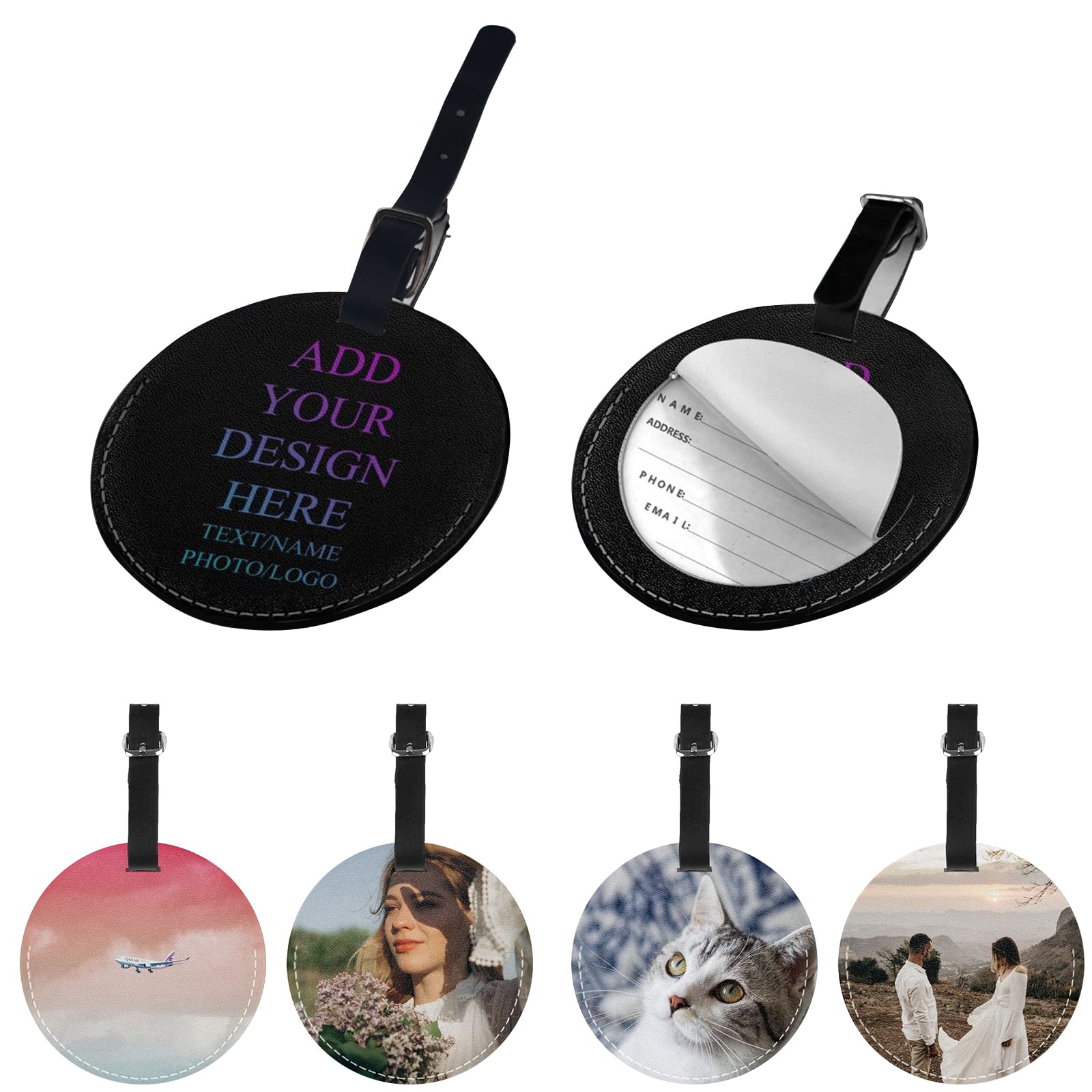 Custom Engraved Aluminum Luggage Tags with Detachable PU Leather Wrist Strap - Personalized Name/Photo/Text for Suitcases - Perfect for Travel, Business Trips & Vacation Identification