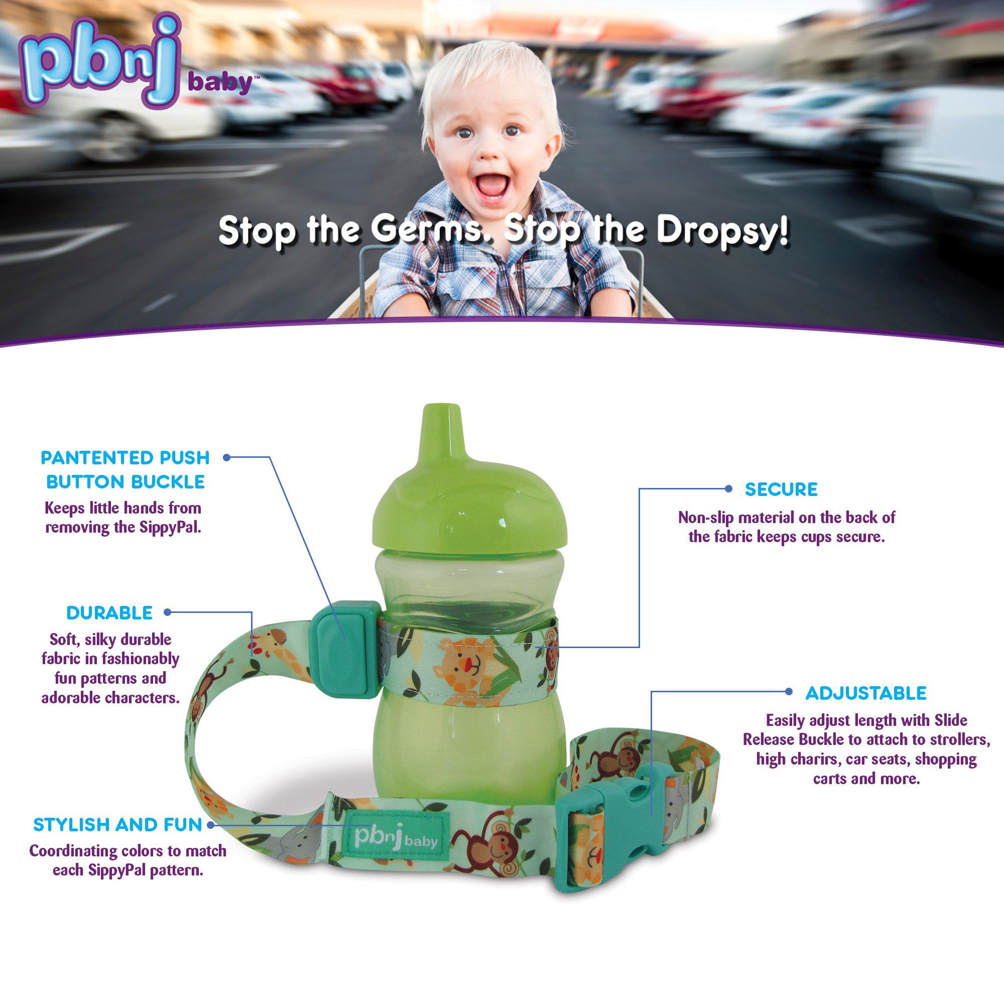 SippyPal Sippy Cup Holder Strap Leash Tether - 2 Pack Green Paisley Baby Bottle Holder for Stroller, High Chair & Car Seat - Hands-Free Feeding Solution for Toddlers On-The-Go