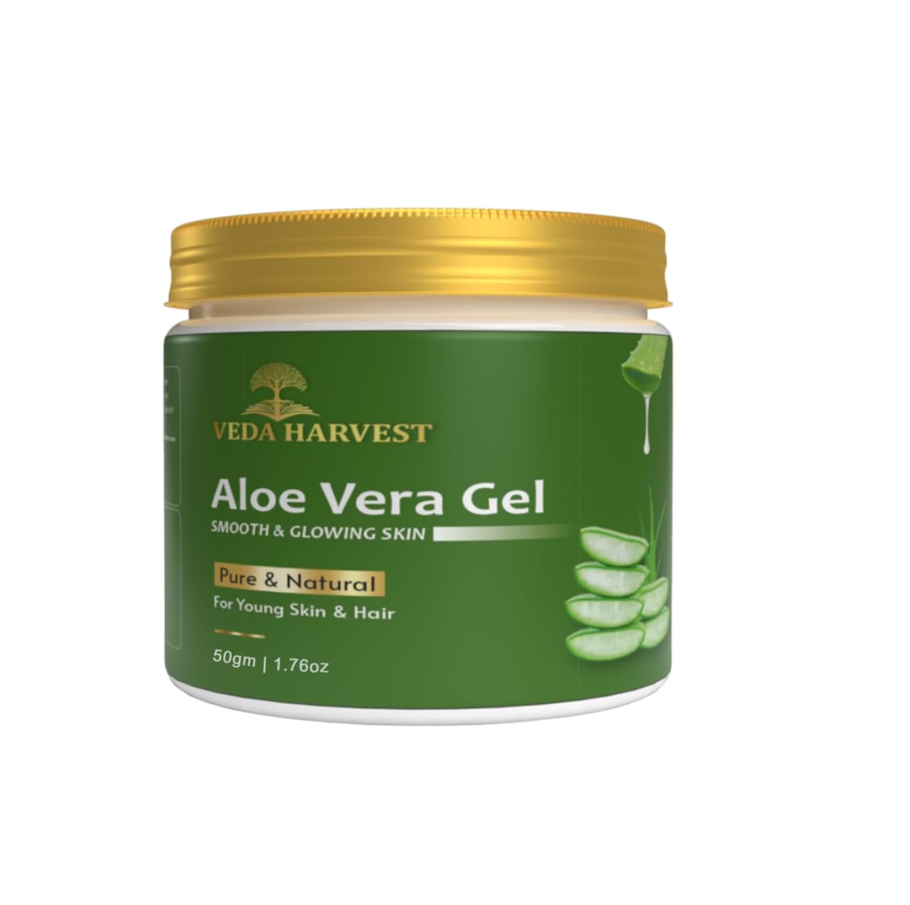 Veda Harvest Aloe Vera Gel for Face & Hair Care - 50gm with Vitamin E | Hydrating, Soothing Moisturizer for Dry Skin & Scalp | Reduces Wrinkles, Acne & Pimples | Perfect for Sunburn Relief, After-Shave Care & Daily Skincare Routine