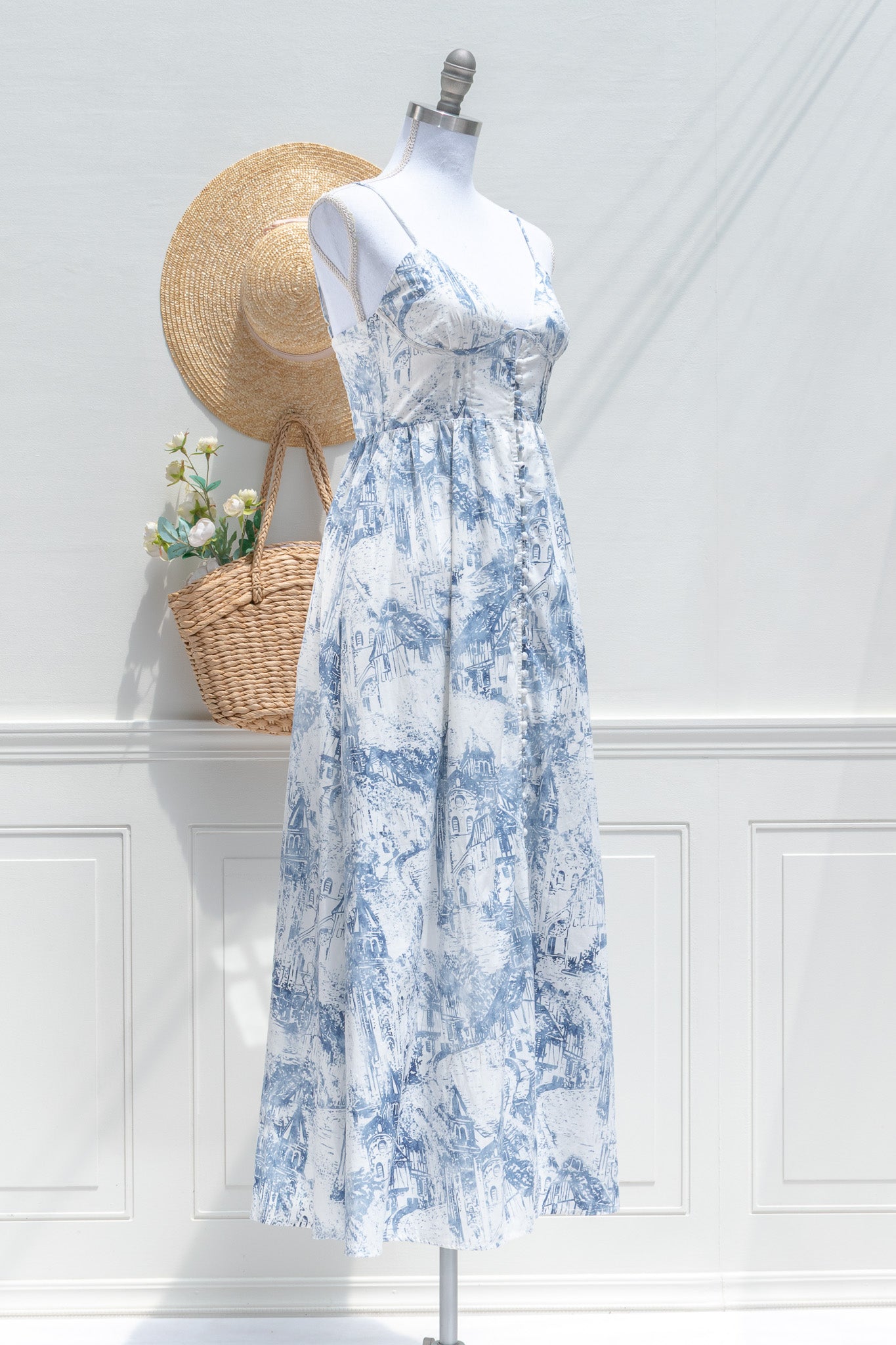 Village Faire Floral Print Midi Dress for Women | Summer Casual Sundress with Puff Sleeves | Perfect for Beach, Brunch & Date Night Outfits