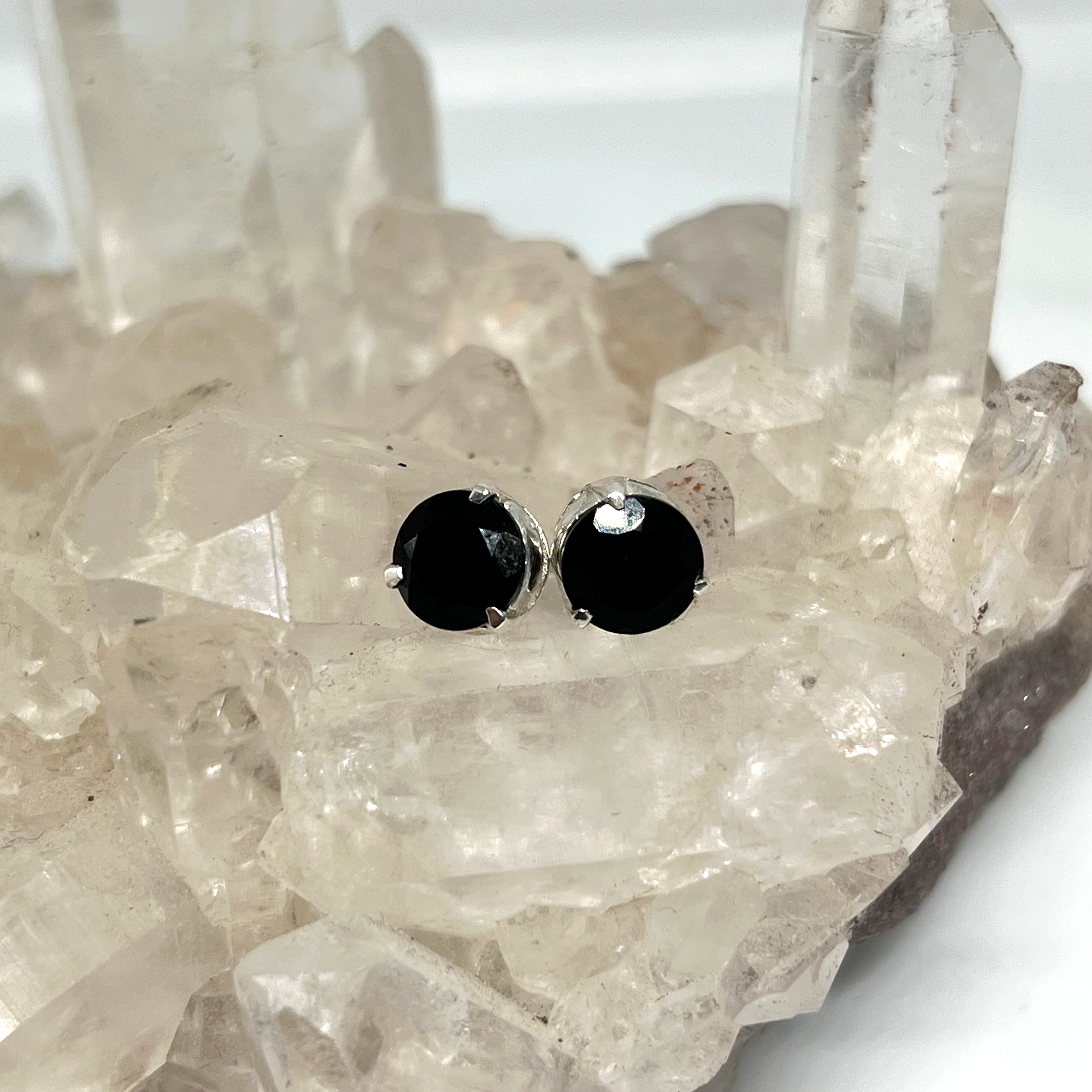 7mm Round Faceted Gemstone Stud Earrings - 3 Prong Set for Women (PSE006) | Perfect for Everyday Wear, Parties & Gifts