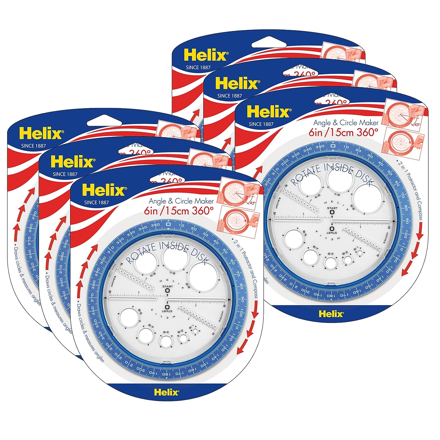 Maped Helix 360 Angle and Circle Maker - Professional Math Geometry Tool for Students Grade 5+ (MAP36002-6) - Perfect for Classroom, Homework & STEM Projects