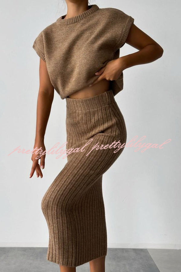 Triko Knit Short Sleeve Sweater & Stretch Ribbed Midi Skirt Set for Women | Casual Outfit for Spring & Fall | Perfect for Office, Date Night & Weekend Brunch