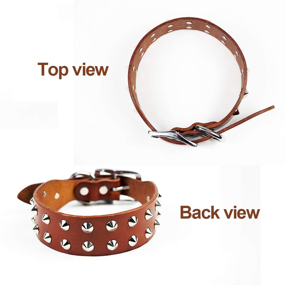 Genuine Leather Studded Rivet Dog Collar - Heavy Duty Pet Collar for Large & Medium Dogs - Perfect for Training, Walking & Outdoor Adventures