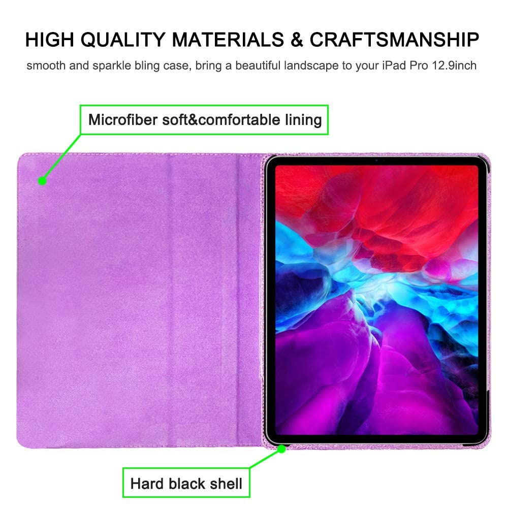 2024 iPad Air 13 & iPad Pro 12.9 Case (6th/5th/4th/3rd Gen) - Glitter Protective Cover with Pencil Charging, Folio Kickstand, Auto Sleep/Wake & Hand Strap | Slim Smart Cover for Work, School & Travel - Purple