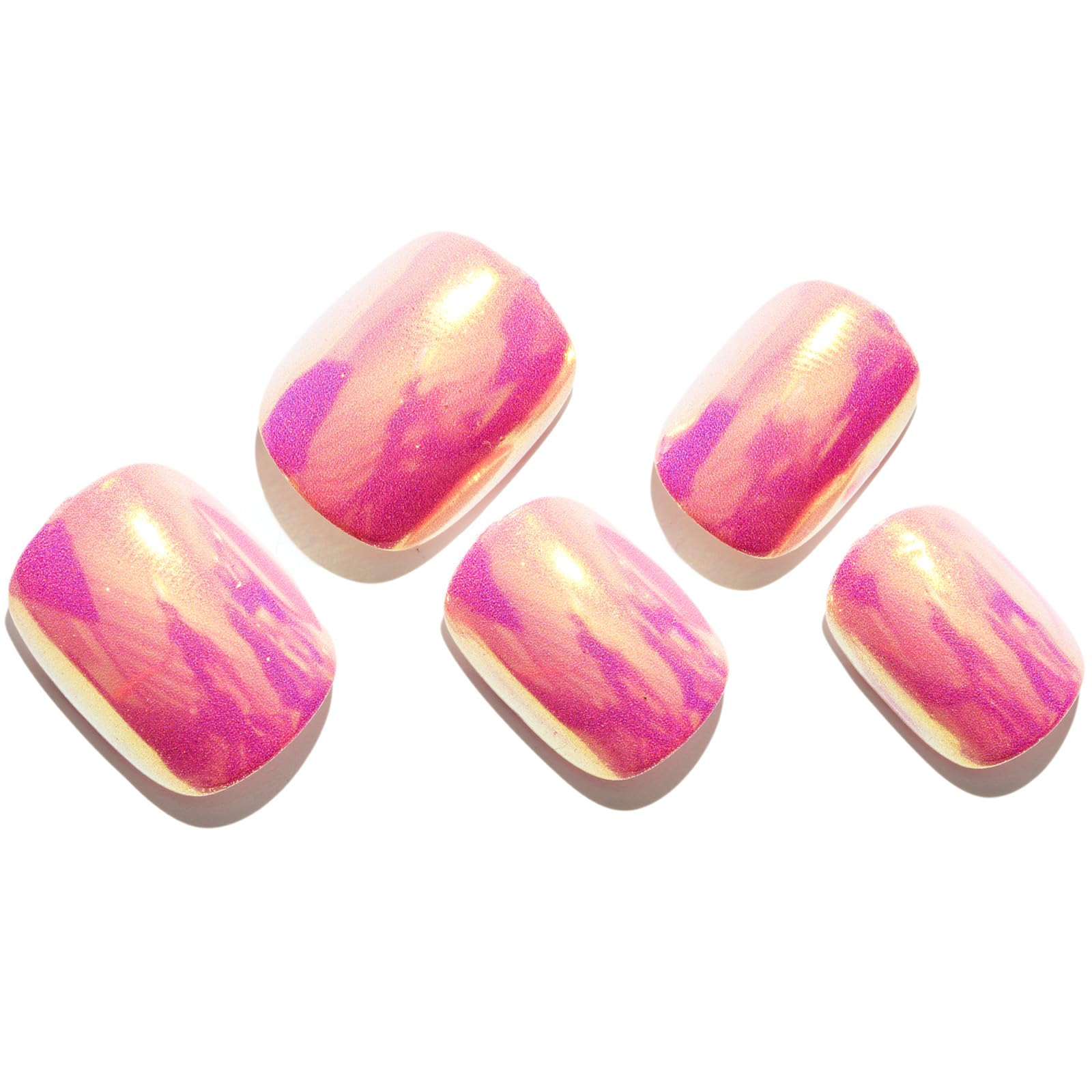 GLAMERMAID Short Press on Nails - 24Pcs Pinkish Brown Chrome Gel Fake Nails, Squoval Shape with Glossy UV Finish | Reusable Acrylic False Nails for Women | Perfect for Spring Manicures, Parties & Everyday Wear