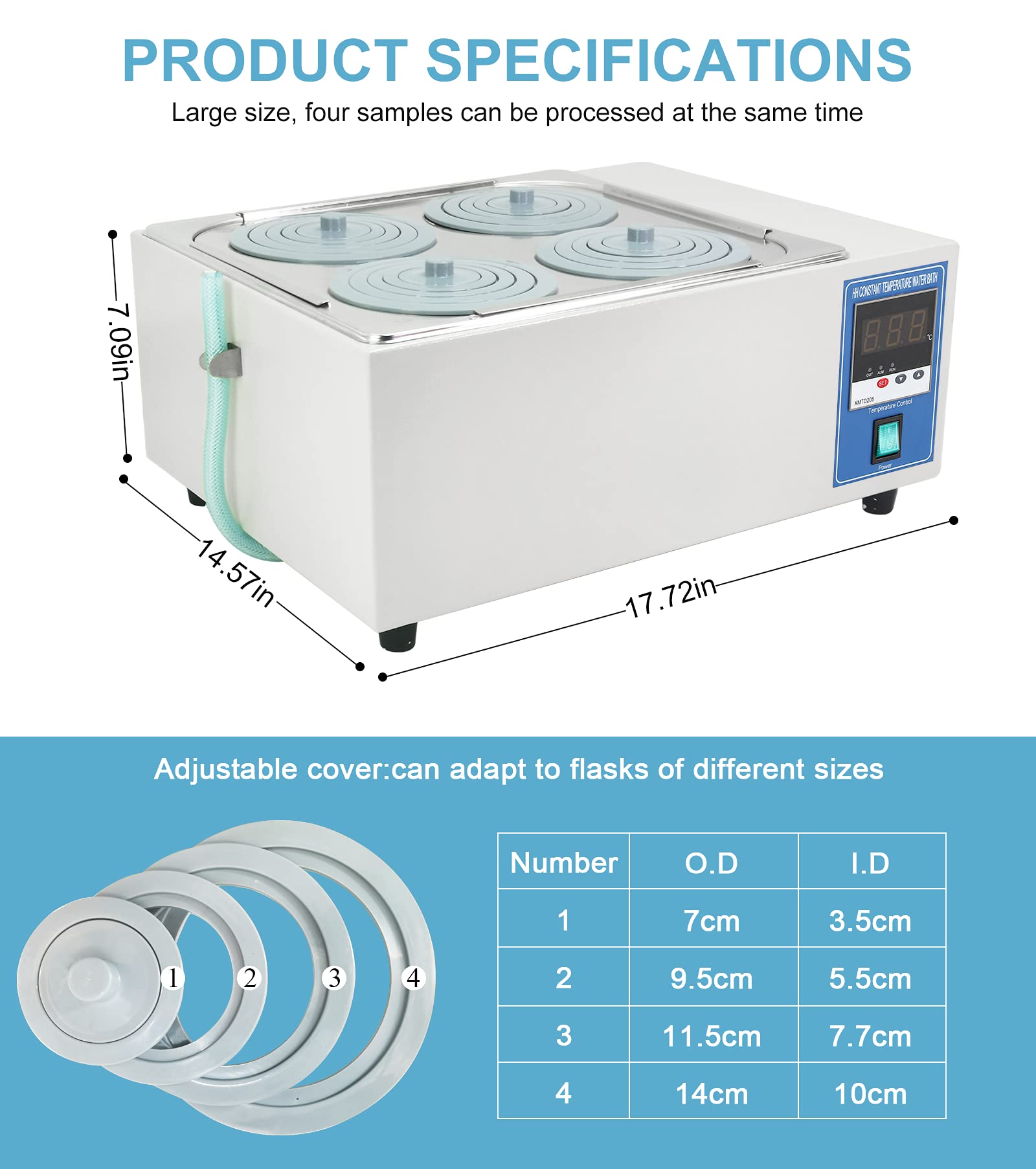 YUCHENGTECH 12L Digital Thermostatic Water Bath - 4 Openings, 800W (220V), Silver | Precise Temperature Control for Laboratory, Medical, and Scientific Experiments