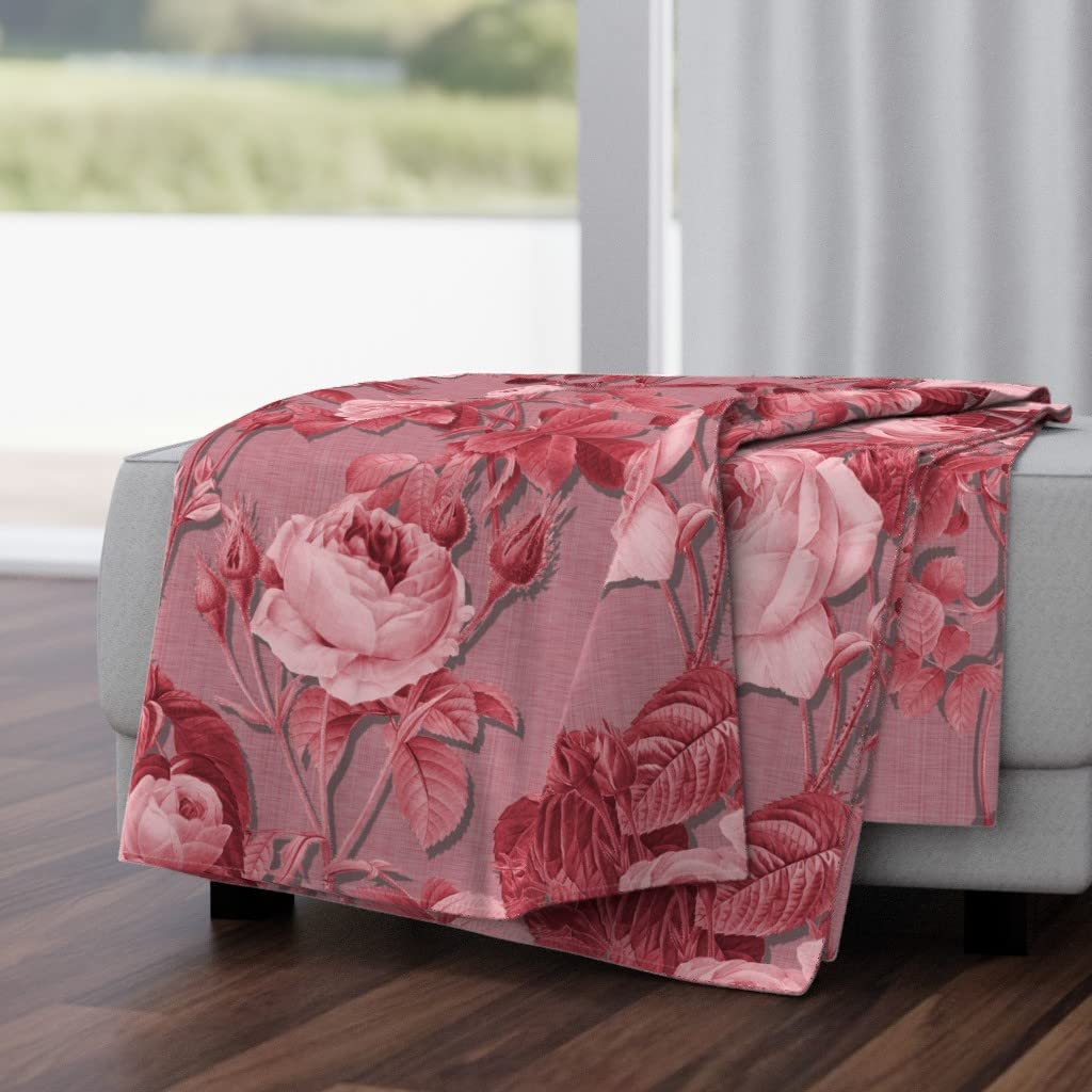 Soft Plush Minky Throw Blanket 50x70 Inches - Vintage Floral Cottage Design (Rhoda Flowers Red) | Cozy Living Room Decor, Bedroom Accent & Gift Idea