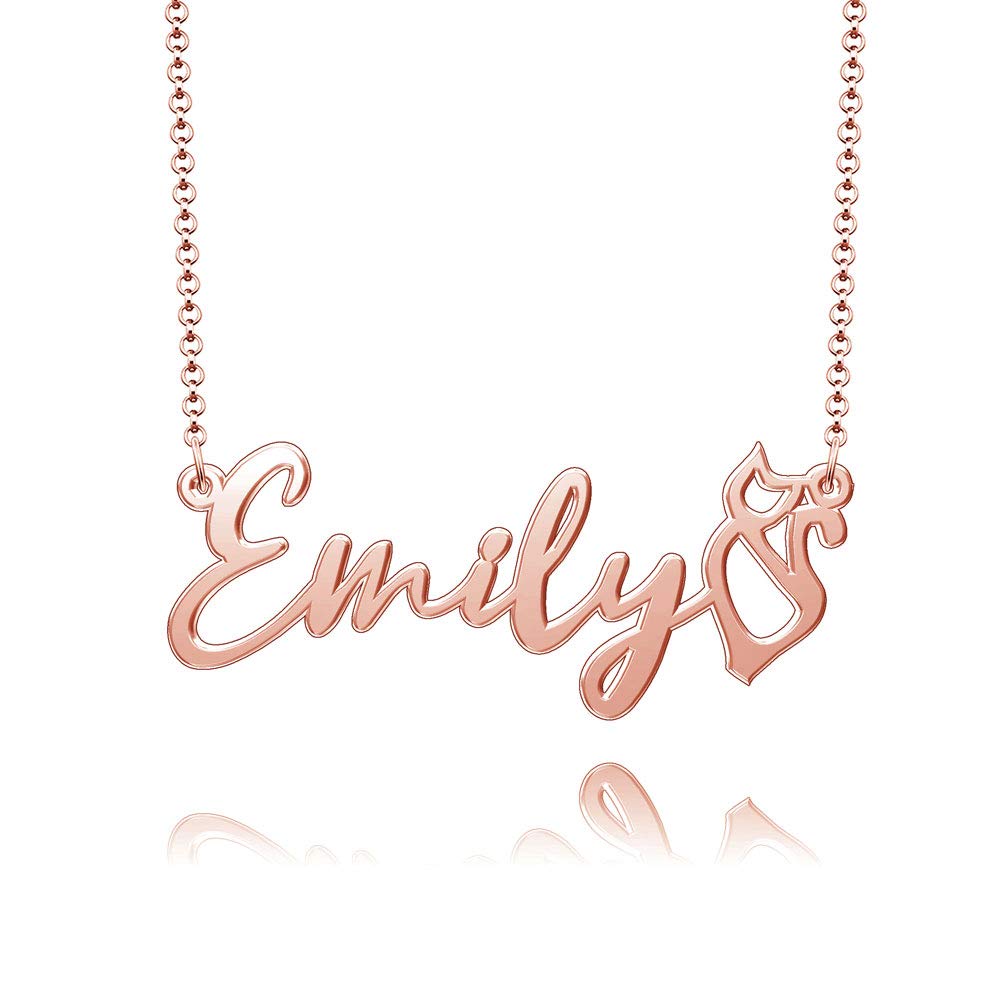 SexyMandala 925 Sterling Silver Personalized Name Necklace - Custom Cat Initial Pendant with Rose Gold Finish | Gift for Emily | Perfect for Birthdays, Anniversaries & Special Occasions