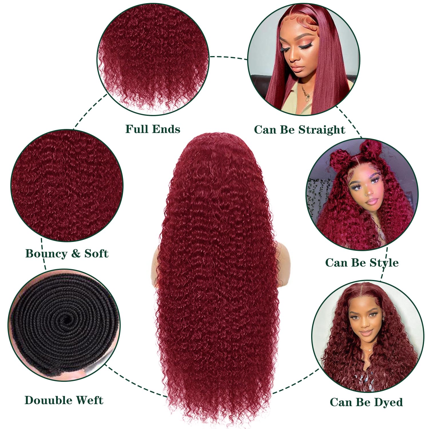 99J Burgundy Deep Wave Lace Front Wigs - 200% Density 13x4 Transparent Lace Human Hair Wig for Women | Glueless Pre-Plucked Brazilian Virgin Hair | 24 Inch Natural Looking Wig for Daily Wear, Parties & Special Occasions