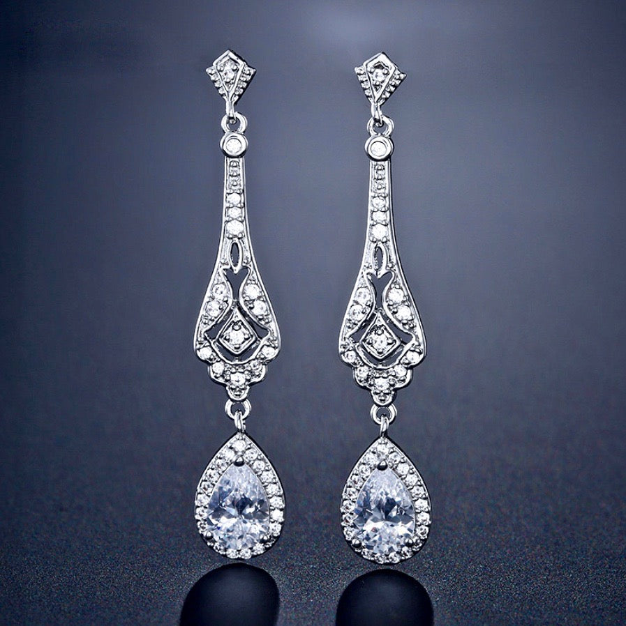 Elegant Cubic Zirconia Bridal Earrings for Women - Sterling Silver & Rose Gold Wedding Jewelry - Perfect for Bridal Shower, Engagement Party & Anniversary Gifts