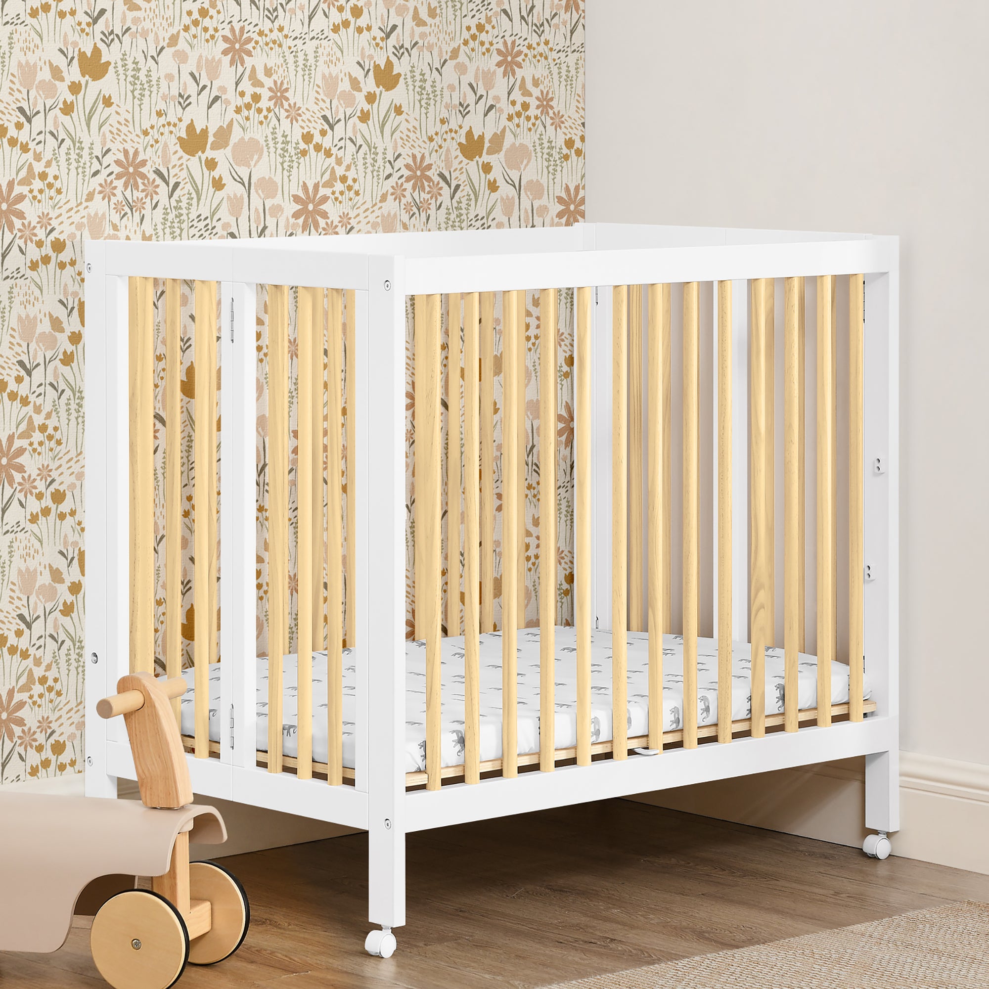 Portable Folding Mini Crib with 1.5 Inch Mattress - Lightweight Travel Baby Bed for Nursery, Home & On-The-Go Use
