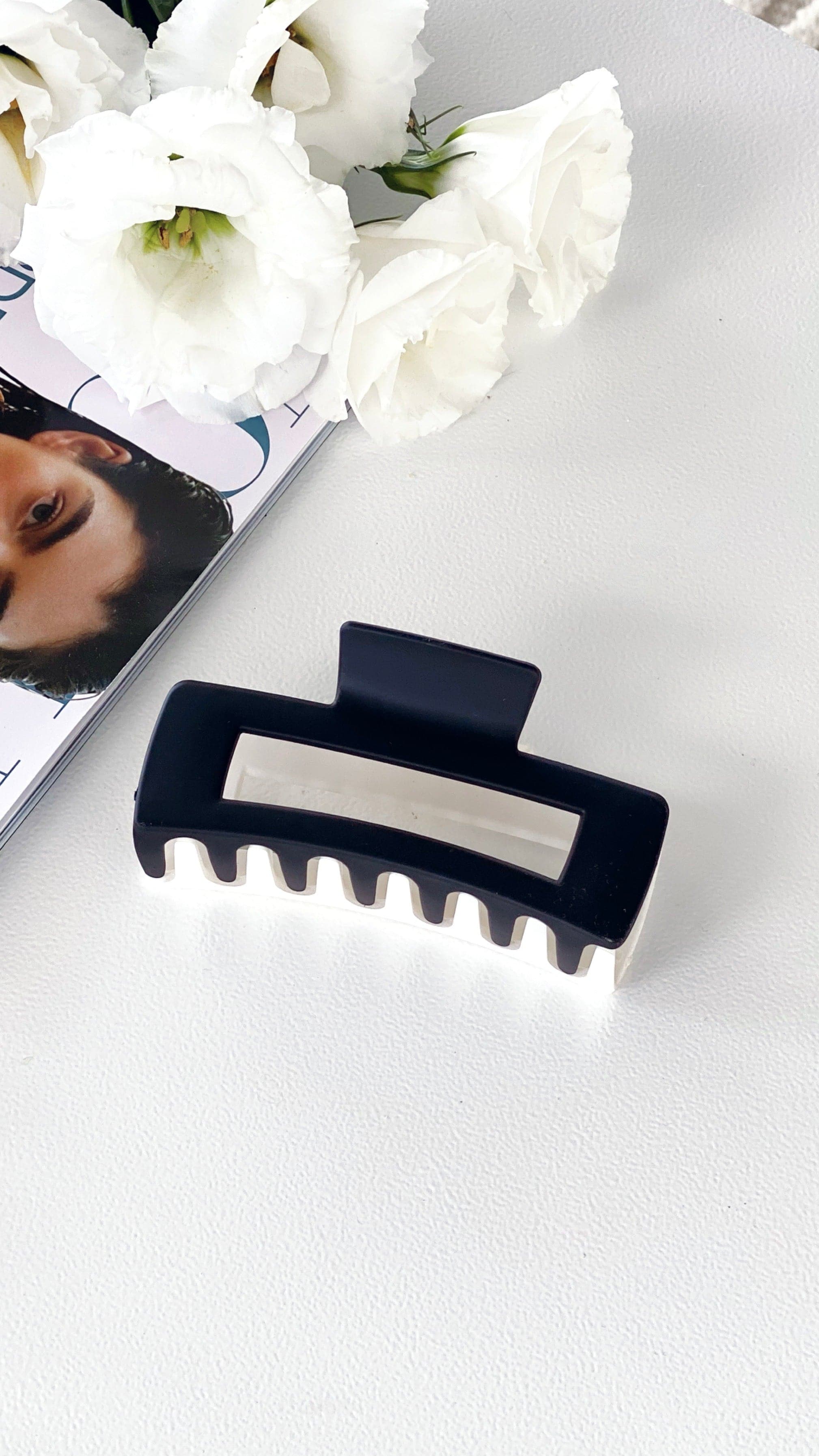 Lily Two Tone Rectangle Hair Clip - Black and White Hair Accessory for Women & Girls - Perfect for School, Work, and Everyday Styling