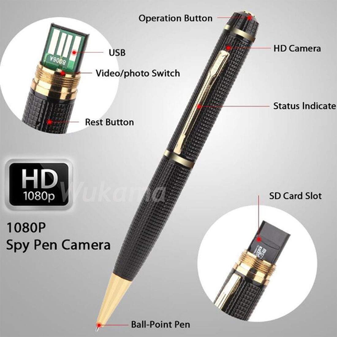 Wukama Full HD 1080P Pen Camera with Audio Recording - Portable Pocket Security Camera for Indoor & Outdoor Use | Free 32GB SD Card | 85-Min Battery Life | Ideal for Meetings, Lectures, Home Security & Covert Surveillance