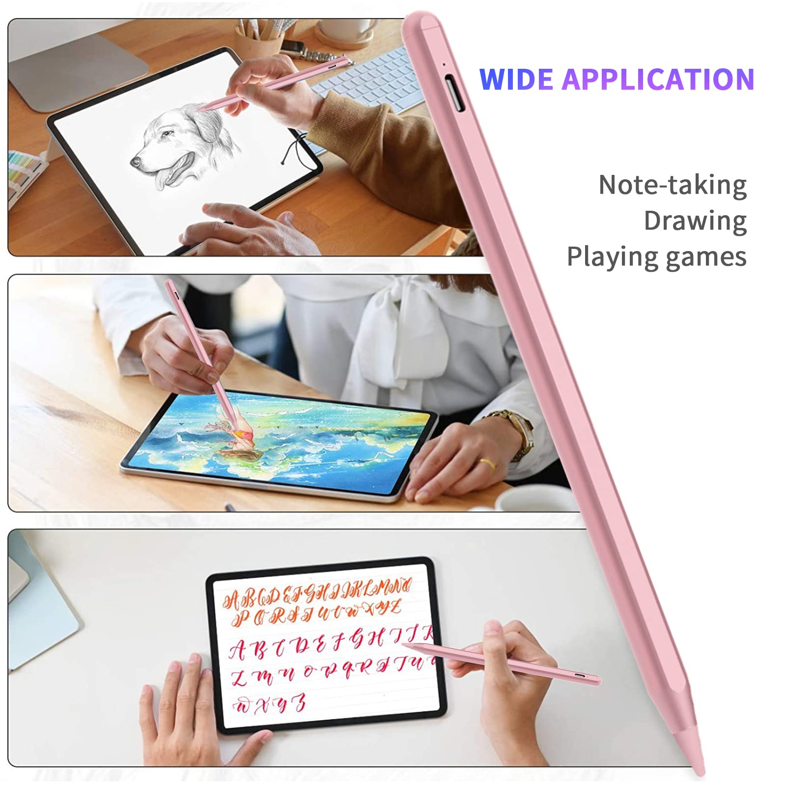 Premium iPad Stylus Pen with Palm Rejection - Compatible with iPad Pro 11/12.9 inch (5th/6th Gen), iPad 10th/9th/8th/7th Gen, iPad Mini 6th Gen & iPad Air 5th Gen - Pink - Perfect for Drawing, Note-Taking & Digital Art