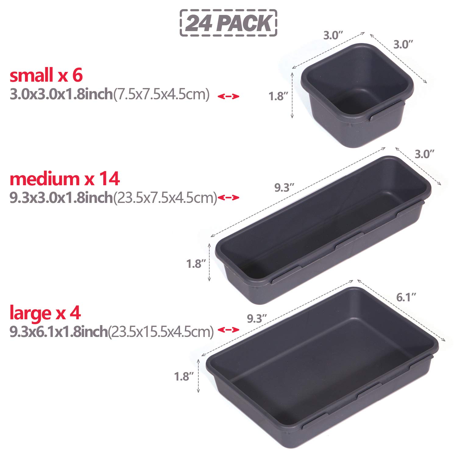 24-Piece Interlocking Plastic Drawer Organizer Set - Adjustable Tray Dividers for Shallow & Narrow Drawers | Kitchen, Bathroom, Office, Vanity & Bedroom Storage Solution | Perfect for Makeup, Utensils, Jewelry & Small Item Organization