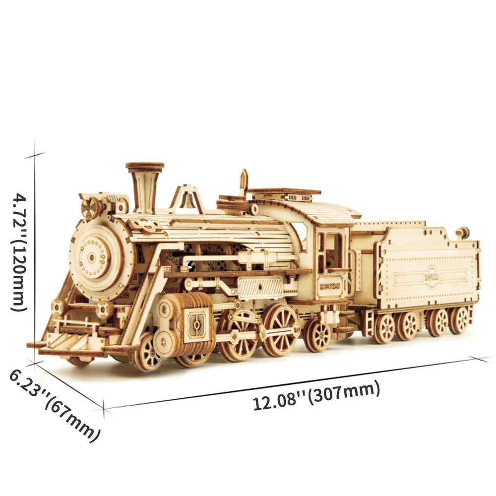 ROBOTIME DIY Locomotive Train Model Kit - 3D Wooden Puzzle for Adults & Teens - Perfect for Home Decoration, STEM Education, and Train Enthusiasts
