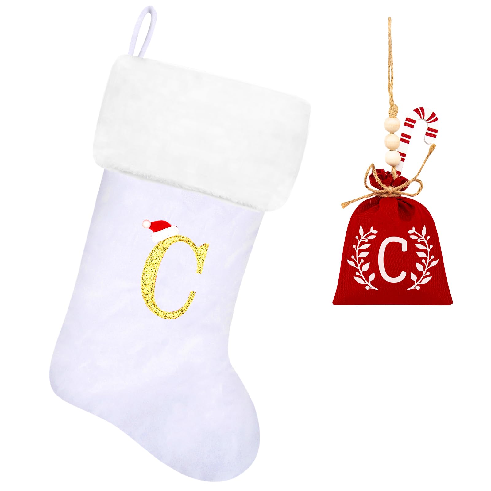 20 Inch White Velvet Christmas Stockings with Plush Cuff - Personalized Embroidered Monogram Holiday Stockings for Family, Fireplace & Xmas Tree Decor - Perfect for Holiday Gifts & Festive Home Decor