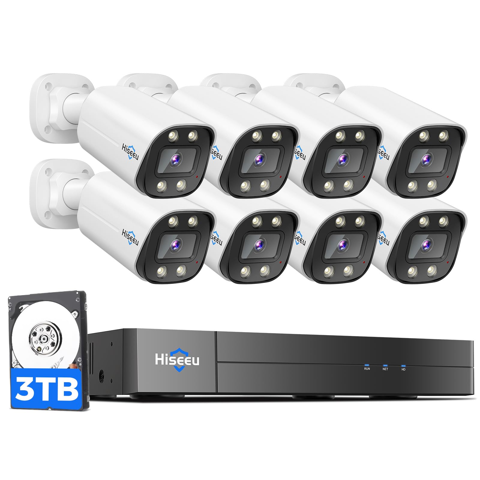4K HD PoE Security Camera System with Color Night Vision - 8MP Hiseeu Surveillance Cameras, 121° Wide Angle, Human & Vehicle Detection, 2-Way Audio, 16CH NVR for Indoor/Outdoor Home & Business Security (Ideal for Driveway Monitoring, Store Protection, and Property Surveillance)