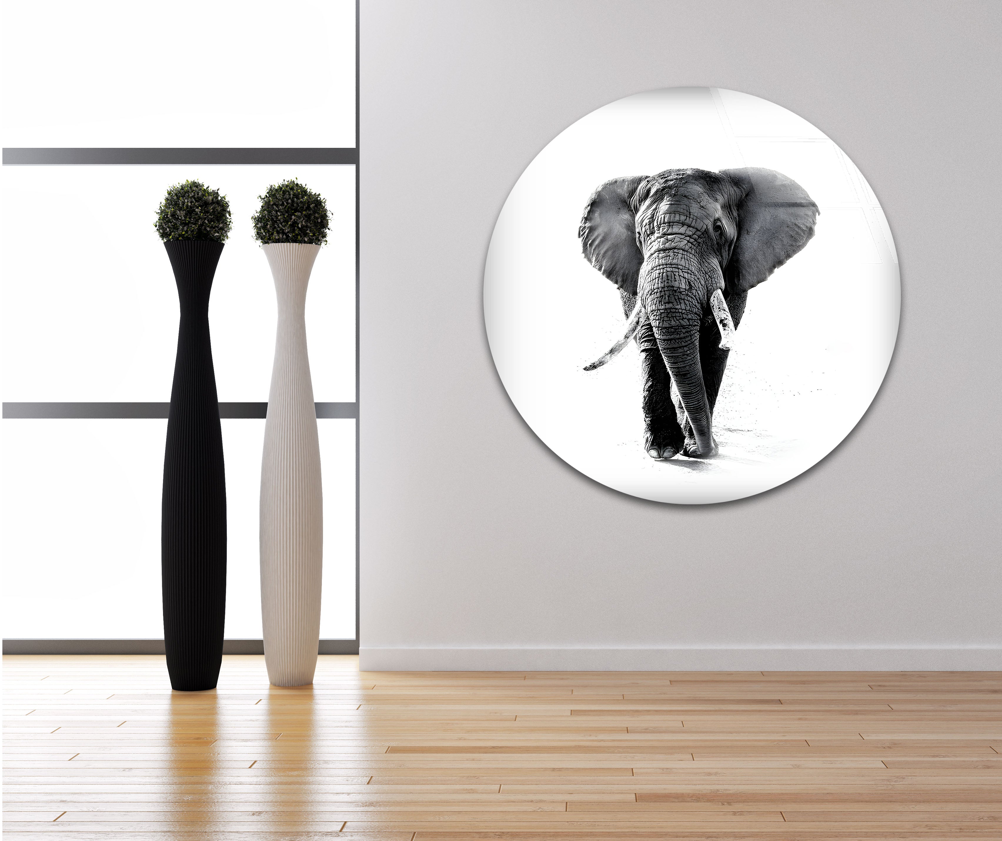 Elegant Black and White Majestic Elephant Glass Wall Art - Handmade Home Decor for Living Room, Bedroom, or Office - Perfect Gift for Elephant Lovers