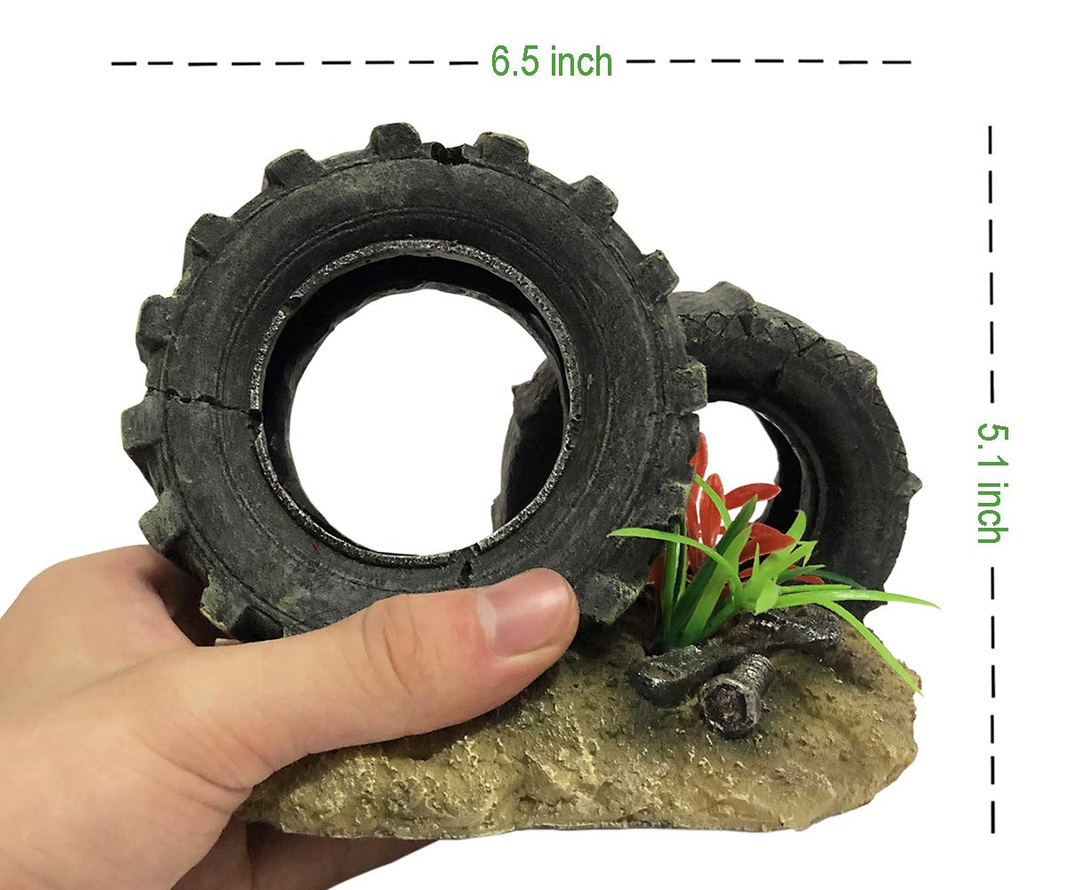 SLOCME Aquarium Tire Decorations - Eco-Friendly Resin Fish Tank Tire Ornaments for Aquatic Environment | Perfect for Freshwater & Saltwater Tanks, Underwater Scenery, and Fish Habitat Enhancement